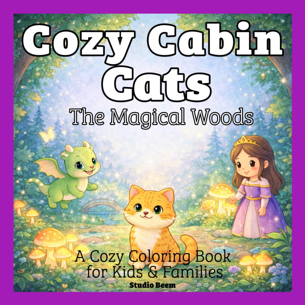 Cozy Cabin Cats: The Magical Woods Coloring Book: A Cozy and Relaxing Coloring Book with Cute Cats in Magical Forest Scenes