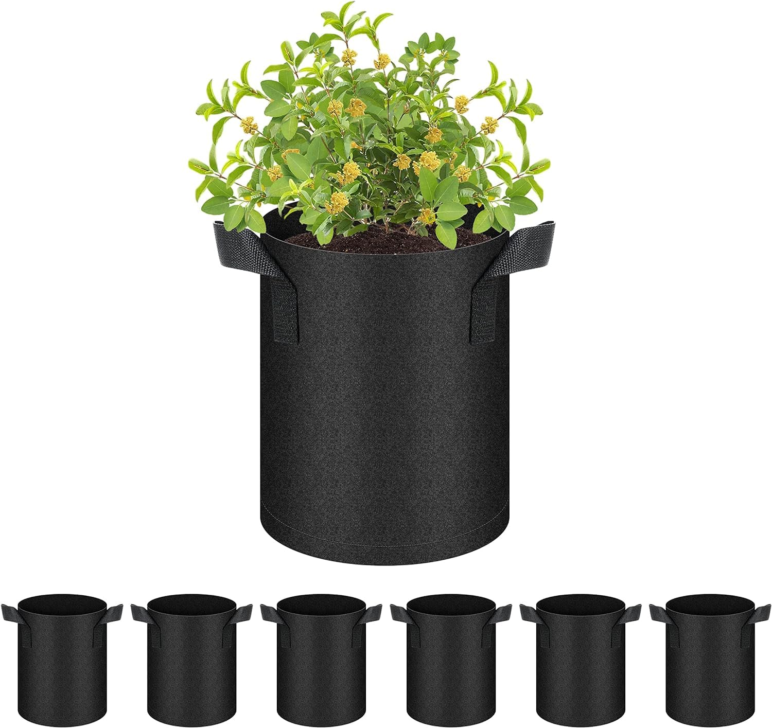 Peaktrend Black 6-Pack 1 Gallon Nonwoven Grow Bags, Aeration Fabric Pots With Handles, Gardening Planter Suitable For Garden Fruits, Vegetables And Flowers,