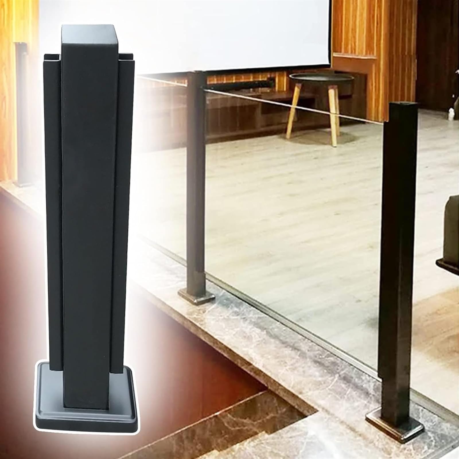 Sistema de barandilla de vidrio con poste de metal vertical y abrazadera robusta de 85cm