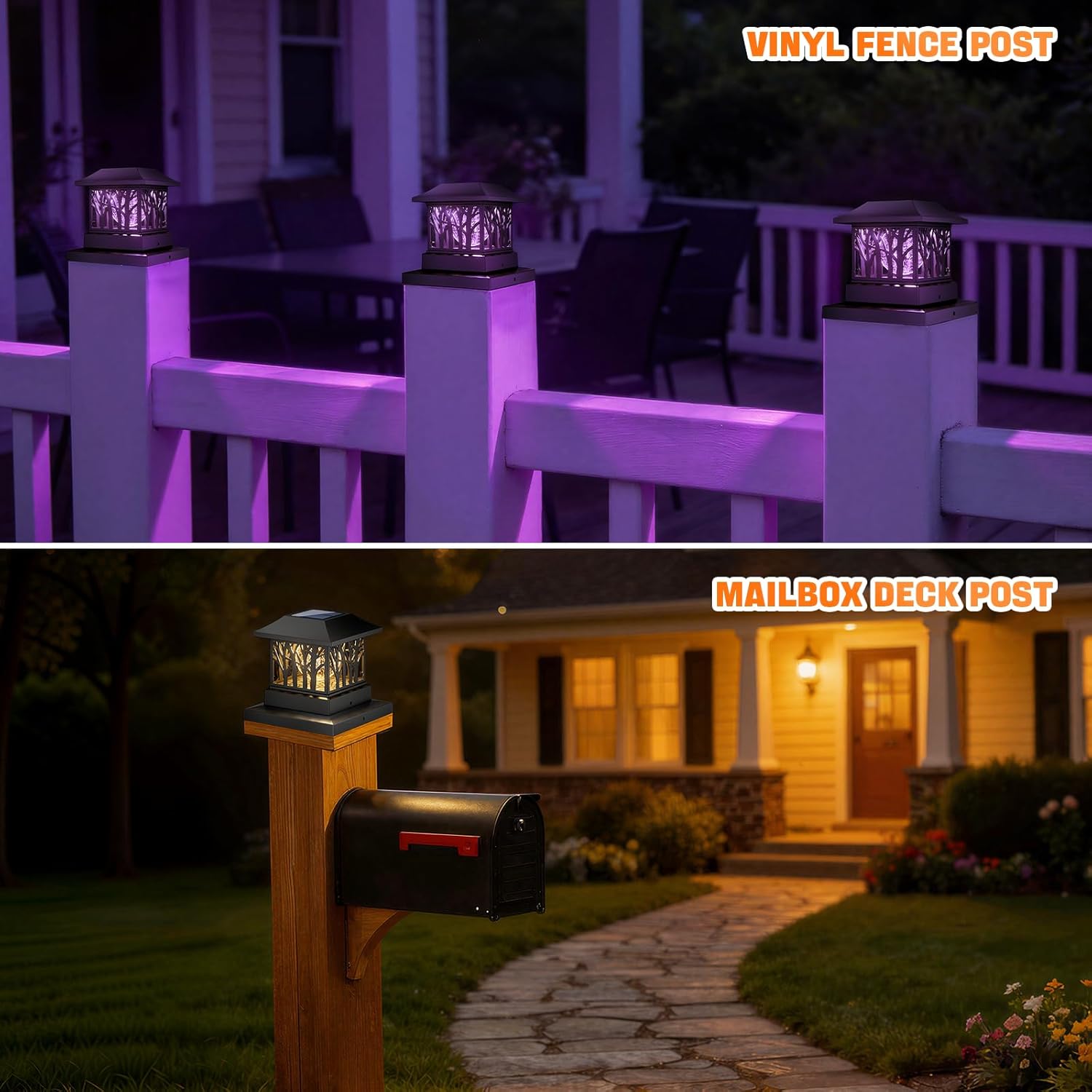 Viewsun 8 Pack Solar Post Cap Lights, Outdoor Fence Solar Powered Cap with Crackle Glass Bulb and 4 Lighting Modes Waterproof Light for Deck Patio or Garden Decor, Fits 4x4 6x6 Wooden Posts