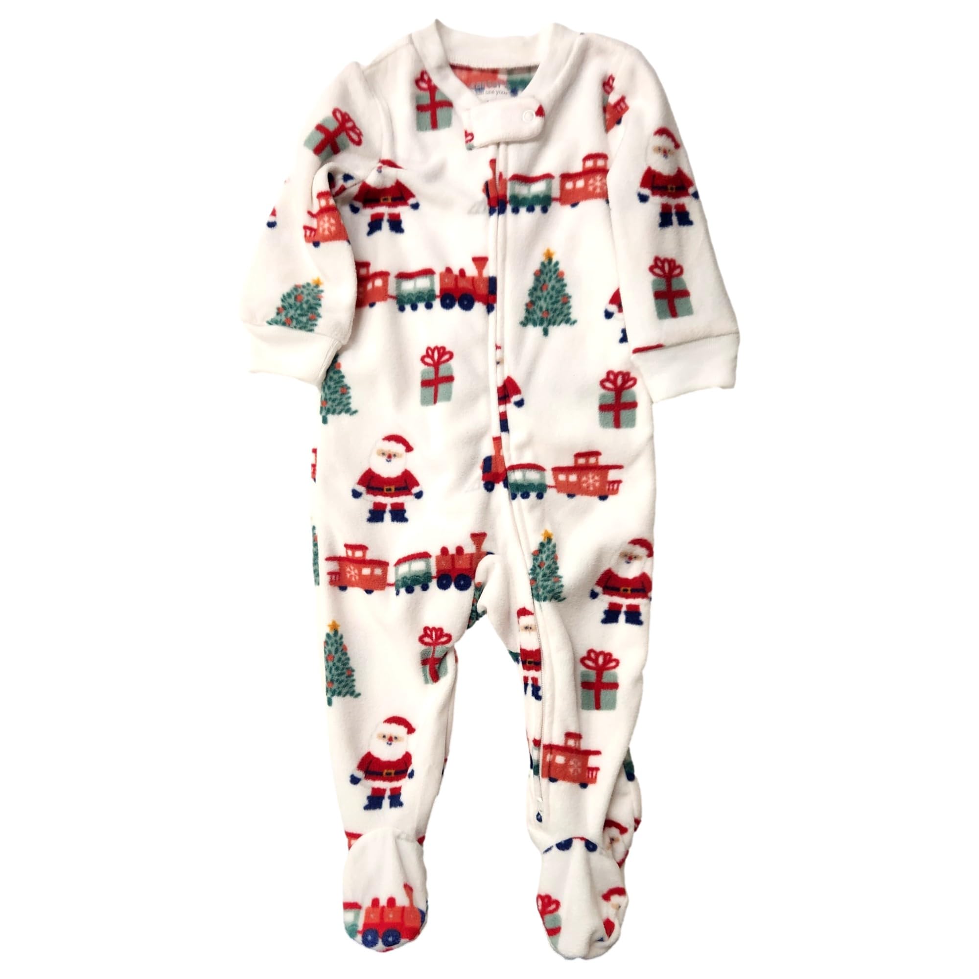 Infant Boys White Santa & Train Christmas Footie Sleeper Pajamas