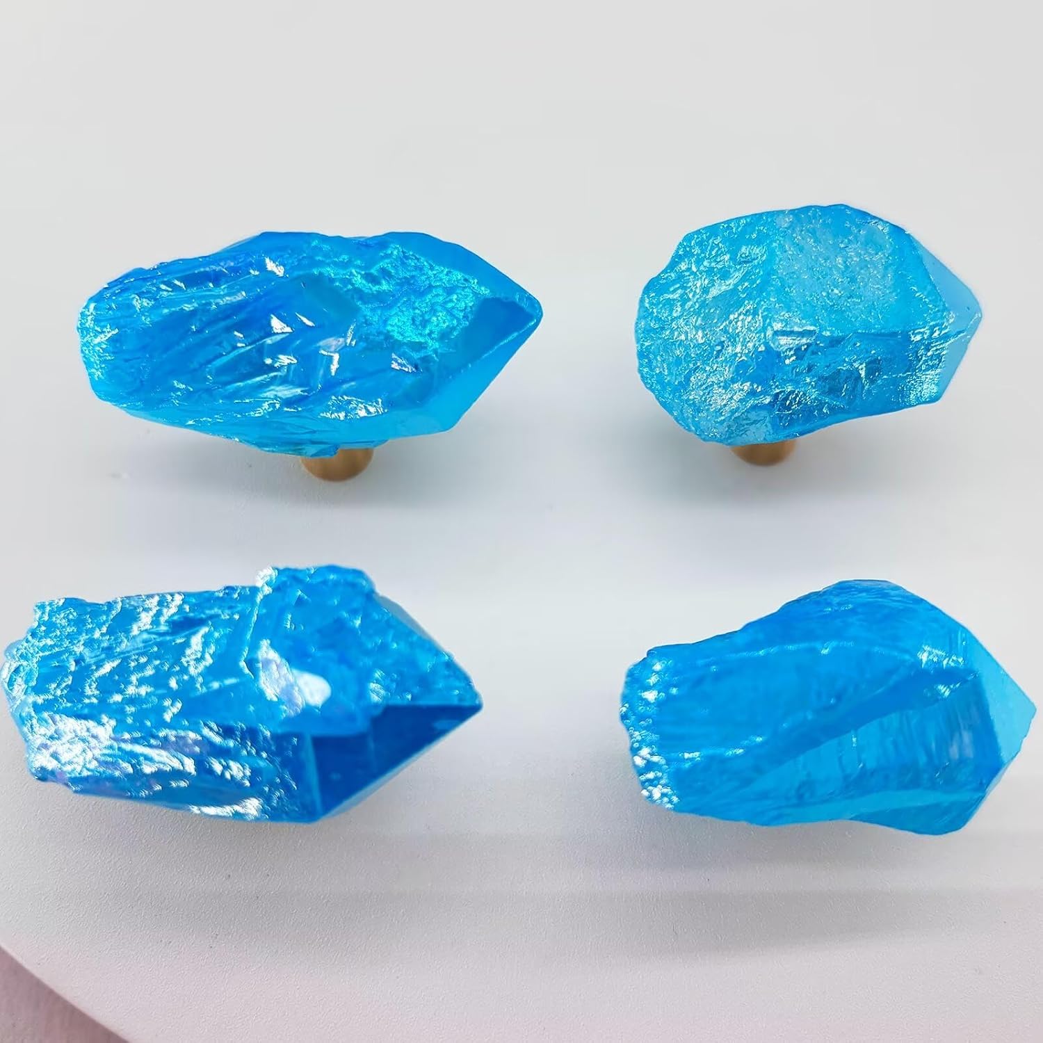 Natural Crystal Stone Cabinet Knobs Decorative Drawer Knobs Handles Gemstone Cupboard Pulls for Home Office Decor Coated Blue 4 Pack