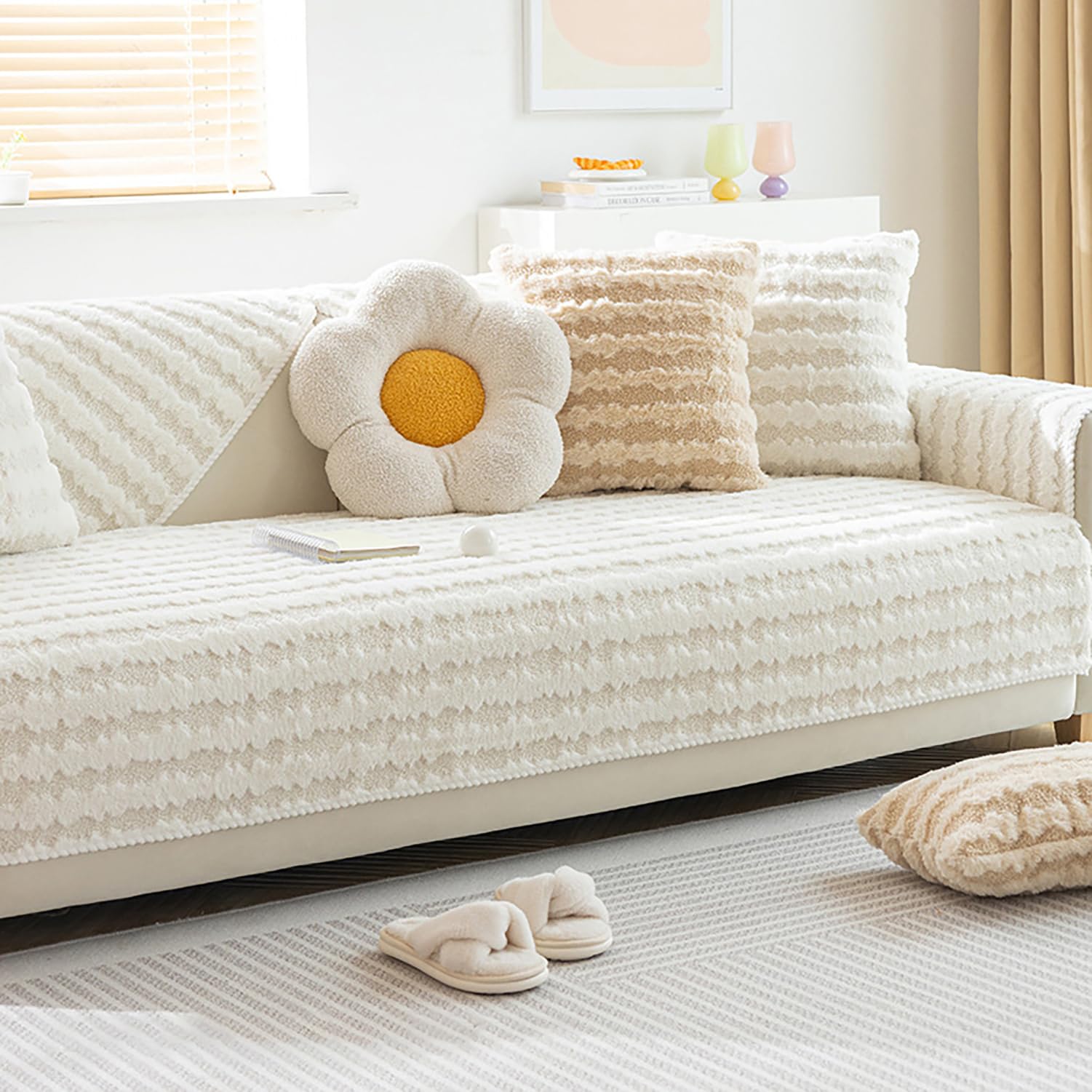 Housse de canapé en peluche anti-glisse pour canapé d'angle
