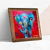 Pinecone Elephant Stone Wall Painting - Stone Painting with Wooden Frame - 25x25 cm - Decorative Wall Art - Modern Home and Office Wall Decoration W1-214