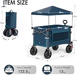 Portal Carrello pieghevole da festival e spiaggia con ruote e tettuccio; carrello XXL da 350L, carrello da campeggio robusto con freni, portellone aperto, carrello da traino pieghevole, carrello da - 7