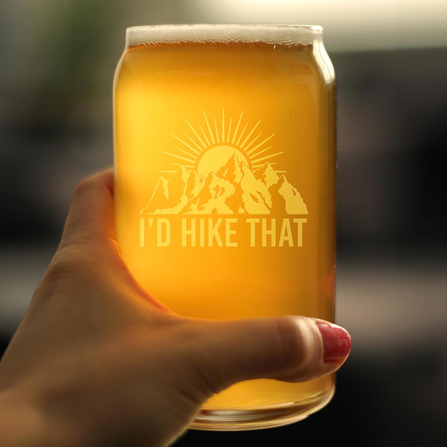 Bevvee I'd Hike That - Beer Can Pint Glass - Cool Hiking Themed Decor and Gifts for Mountain Lovers - Set of 2-16 oz Glasses