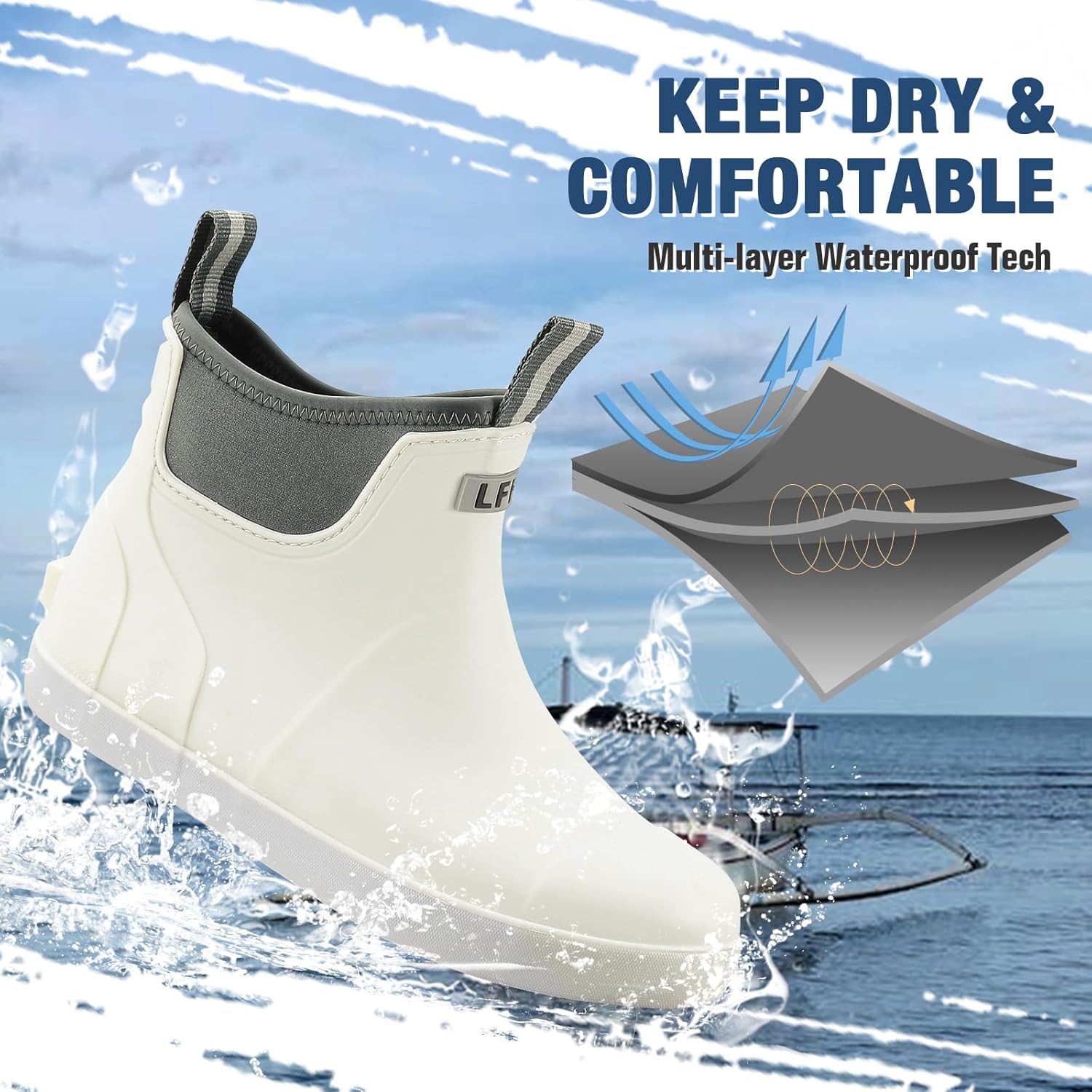 Rain Boots for Men, Waterproof Ankle Mens Deck Boots Anti-Slip Comfort Rubber Boots Chelsea Garden Shoes for Yard Fishing Outdoor Work - Image 4