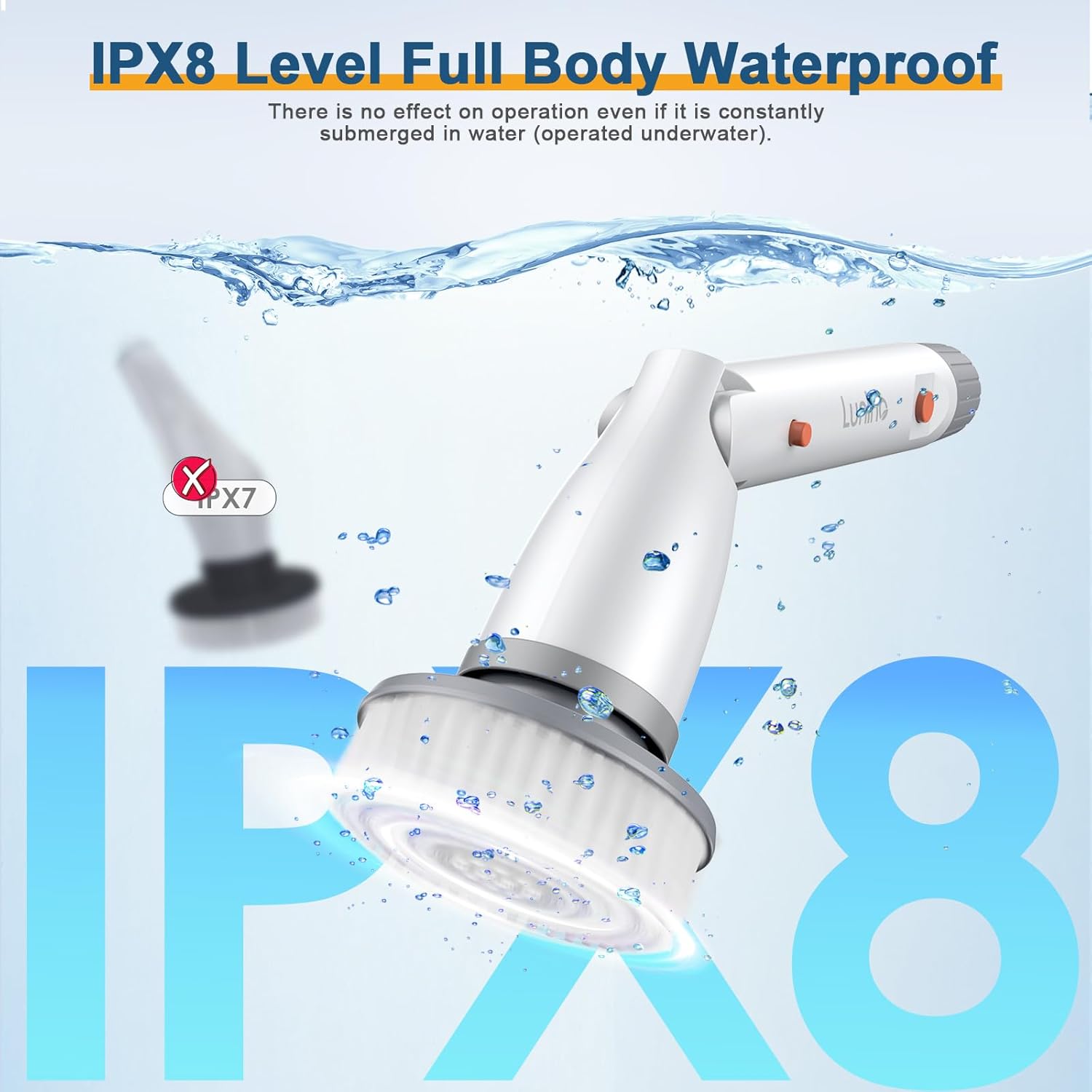 Electric Spin Scrubber, Cordless Cleaning Brush Scrubber for Home, Shower Scrubber with 8 Replaceable Brush Head, IPX8 Waterproof Extension Handle for Bathroom Kitchen Wall Cleaning