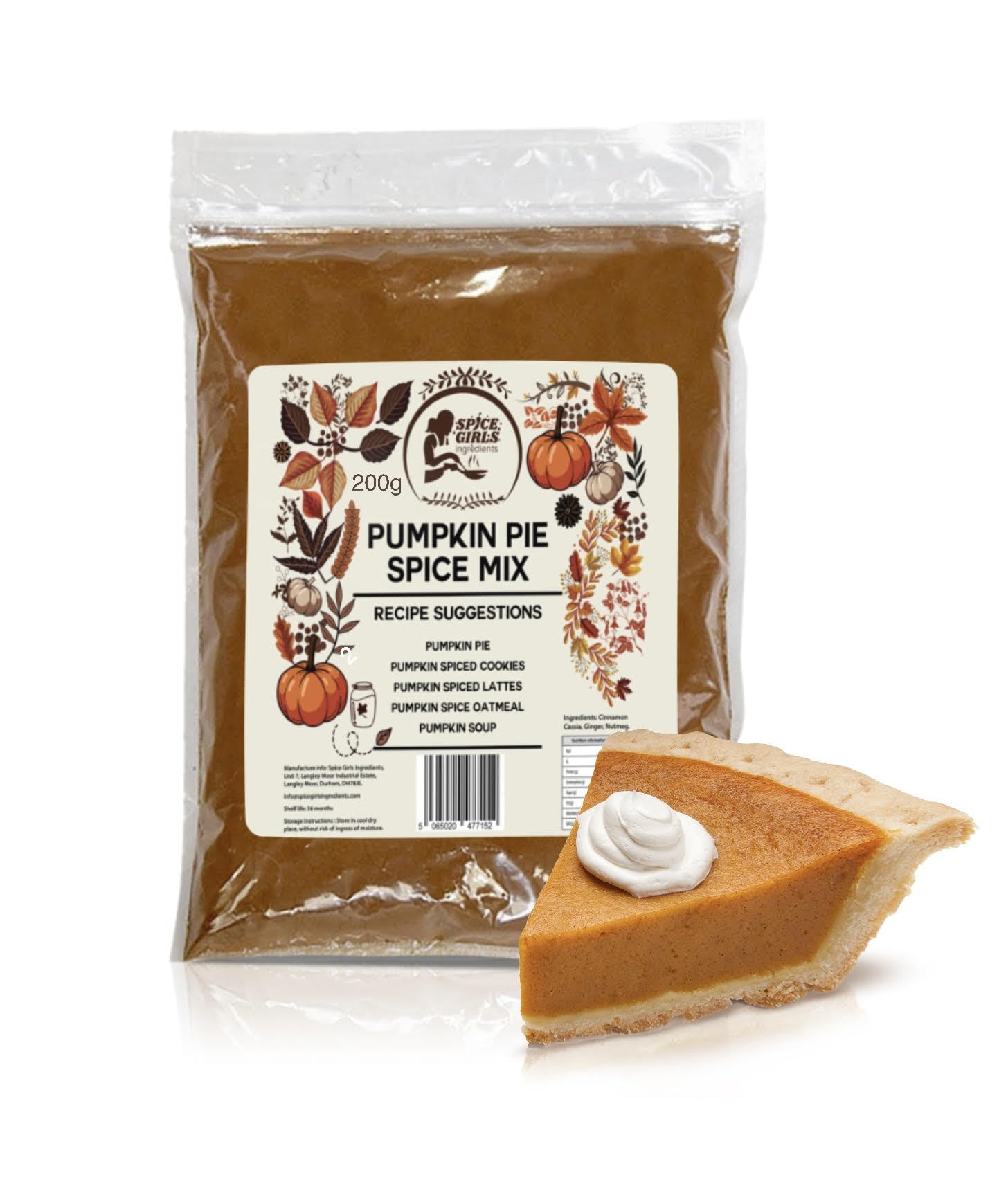 Spice Girls Ingredients Premium Pumpkin Pie Spice Blend –200g All-Natural,  Gluten-Free Mix with Cinnamon, Ginger Nutmeg Perfect for Pumpkin Pies