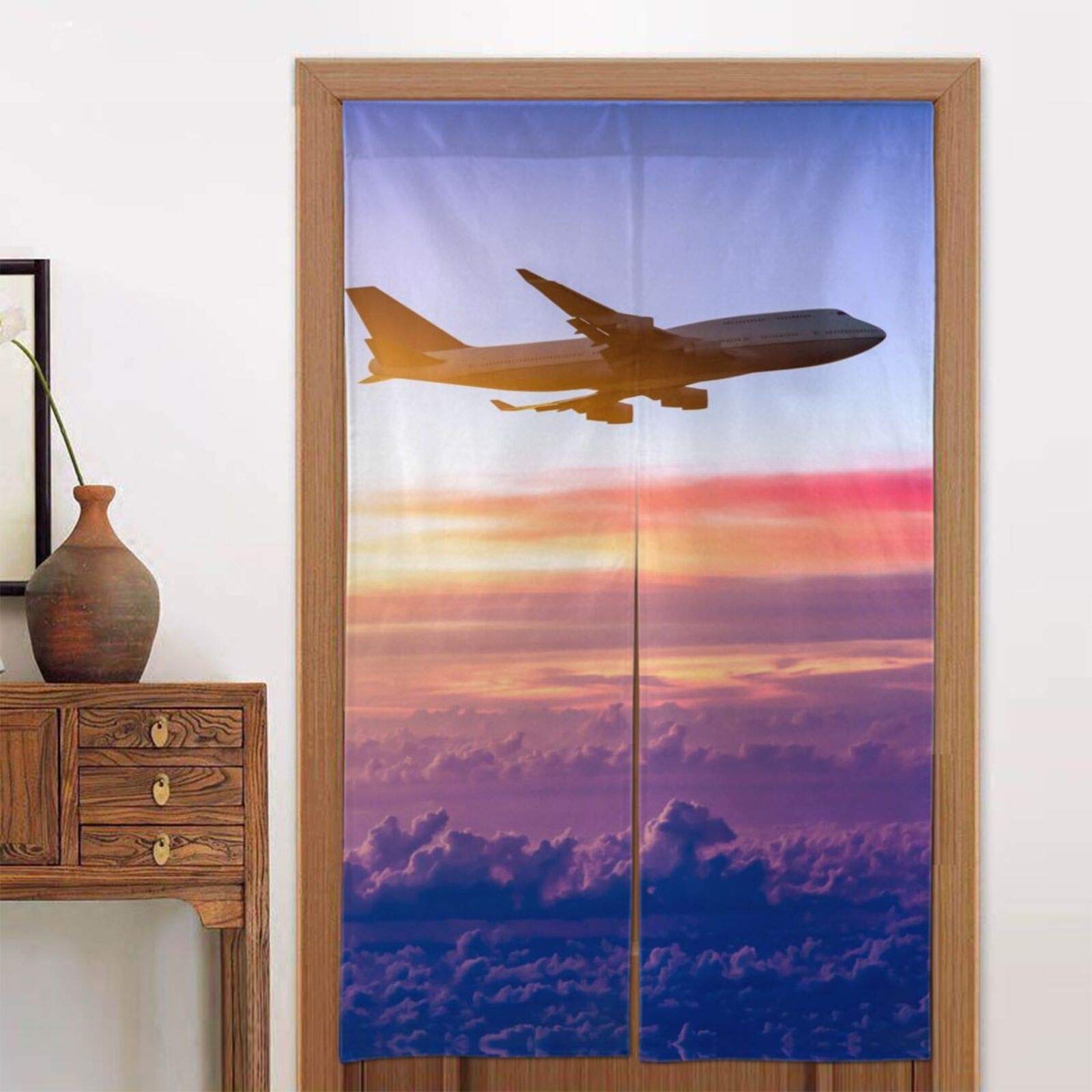 Amazon｜のれん 飛行機 旅行 雲 おしゃれ 目隠し ロング 間仕切り 暖簾