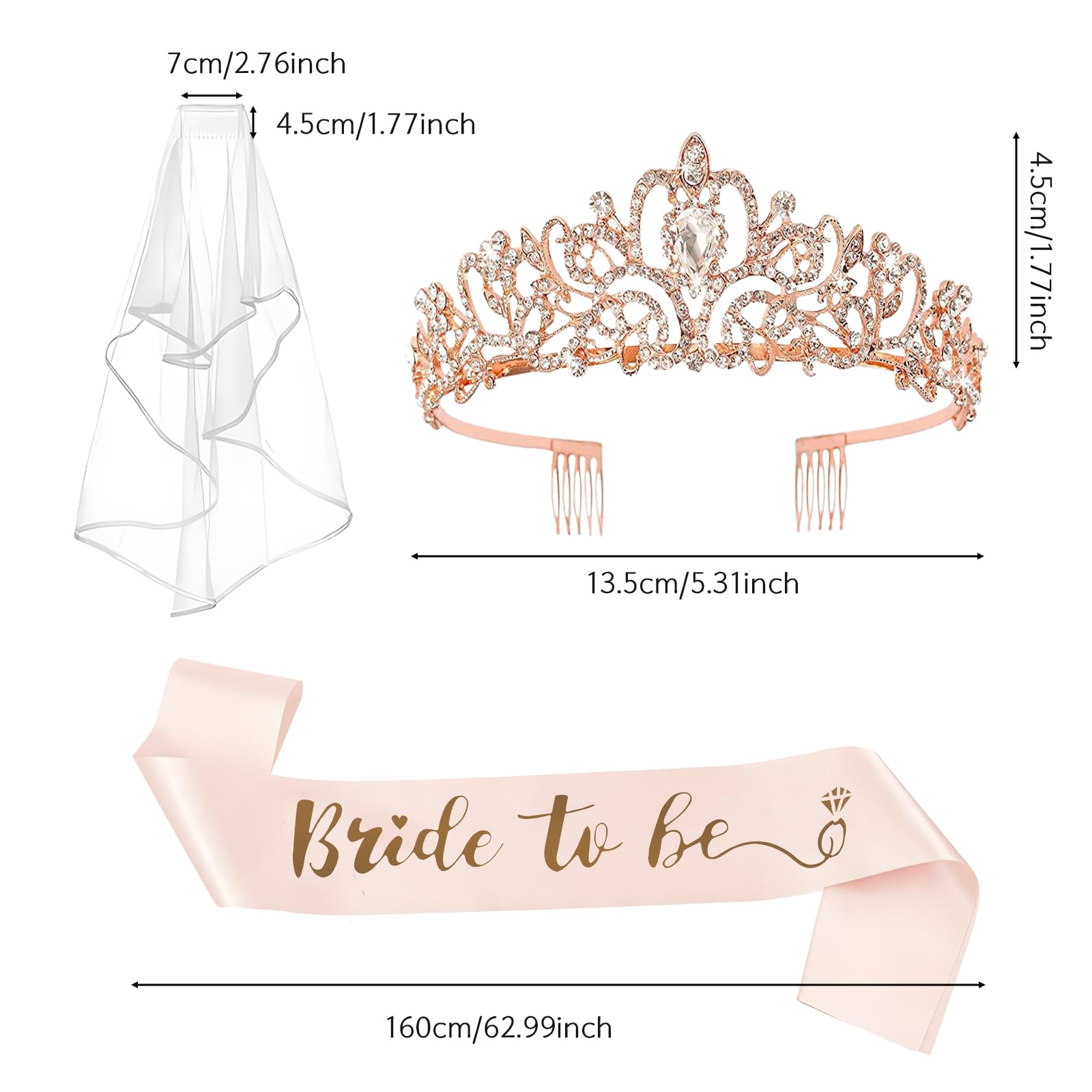Bride to Be Sash and Veil Szarfy dla panny młodej Welon z grzebieniem Opaska dla panny młodej Tiara na wieczór panieński Różowe złoto Dekoracje ślubne