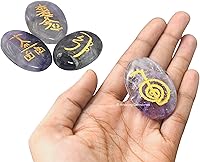 Vista 3 de Amazing Gemstone Piedras de Reiki de cristal de amatista con símbolos grabados para curación Usui Reiki, juego de 4 piezas