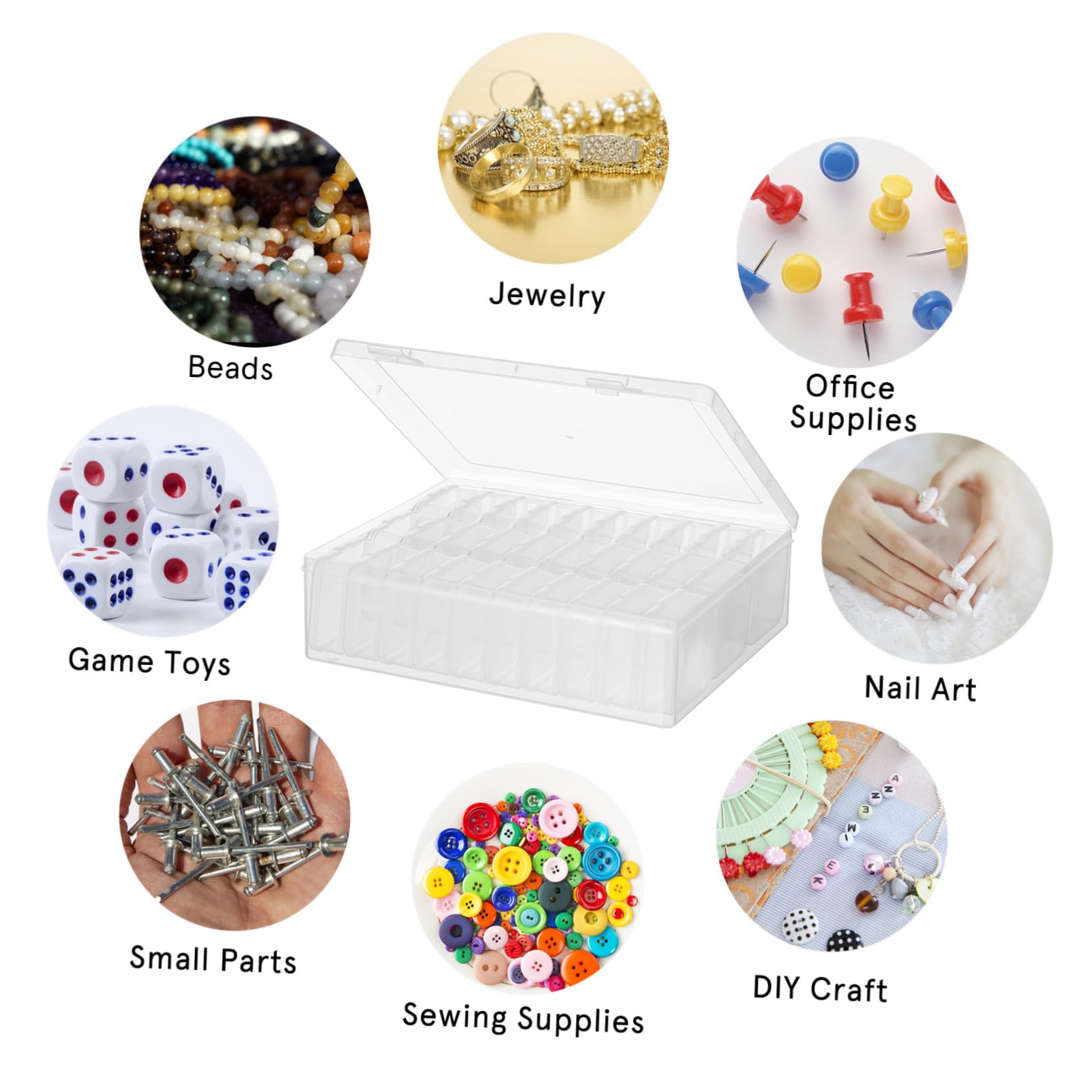 2 Ensembles Boîte de Rangement Transparente Petit Organisateur Plastique pour Bureau Bijoux Perles et Fournitures Artisanales Conteneurs Compacts pour