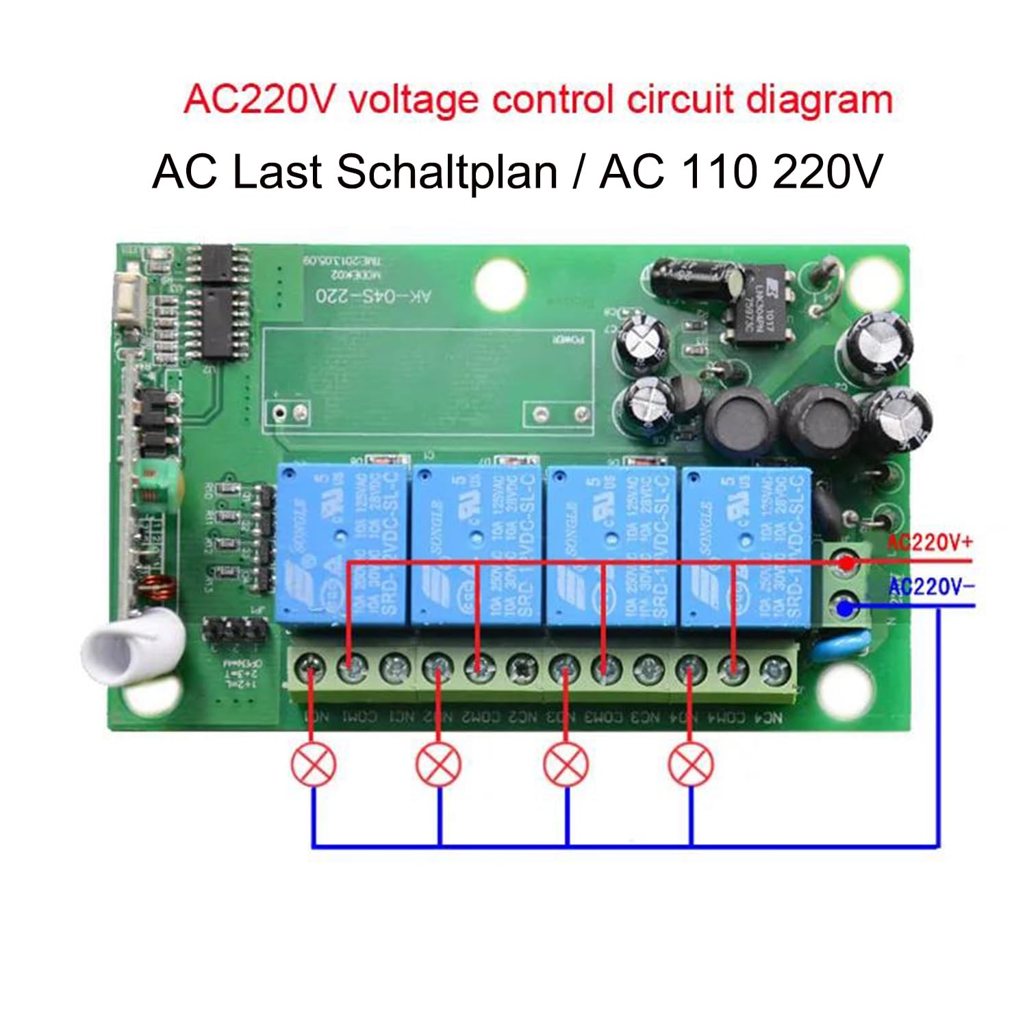 220V 230V 4CH Télécommande Sans Fil Commutateur de Contrôle Relais de Contrôle 433MHz 4 Canaux avec 4 Émetteurs Récepteur Universel Portes de Garage Fenêtres Moteur AC 110V 250