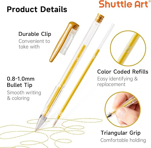 Miniatura 3 de Shuttle Art - Juego de 60 bolígrafos de gel tonos tierra, 30 bolígrafos de gel tonos tierra marrones con 30 recambios para adultos, para libros de