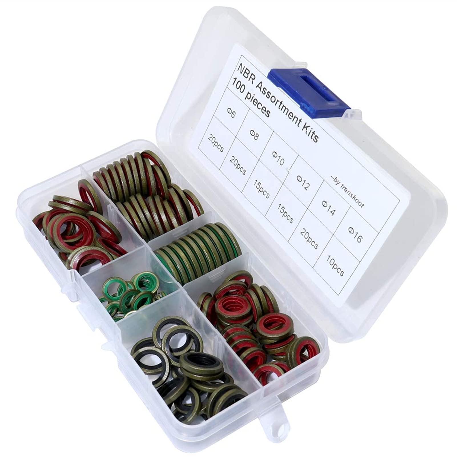 Unterlegscheiben-Sortiment-Kits M6, M8, M10, M12, M14, M16, Hochdruck-Hydraulikgummi-Ölrohrdichtung, Metalldichtring, Verschiedene Haushaltsartikel (Farbe anzeigen) anzeigen (wie abgebildet)