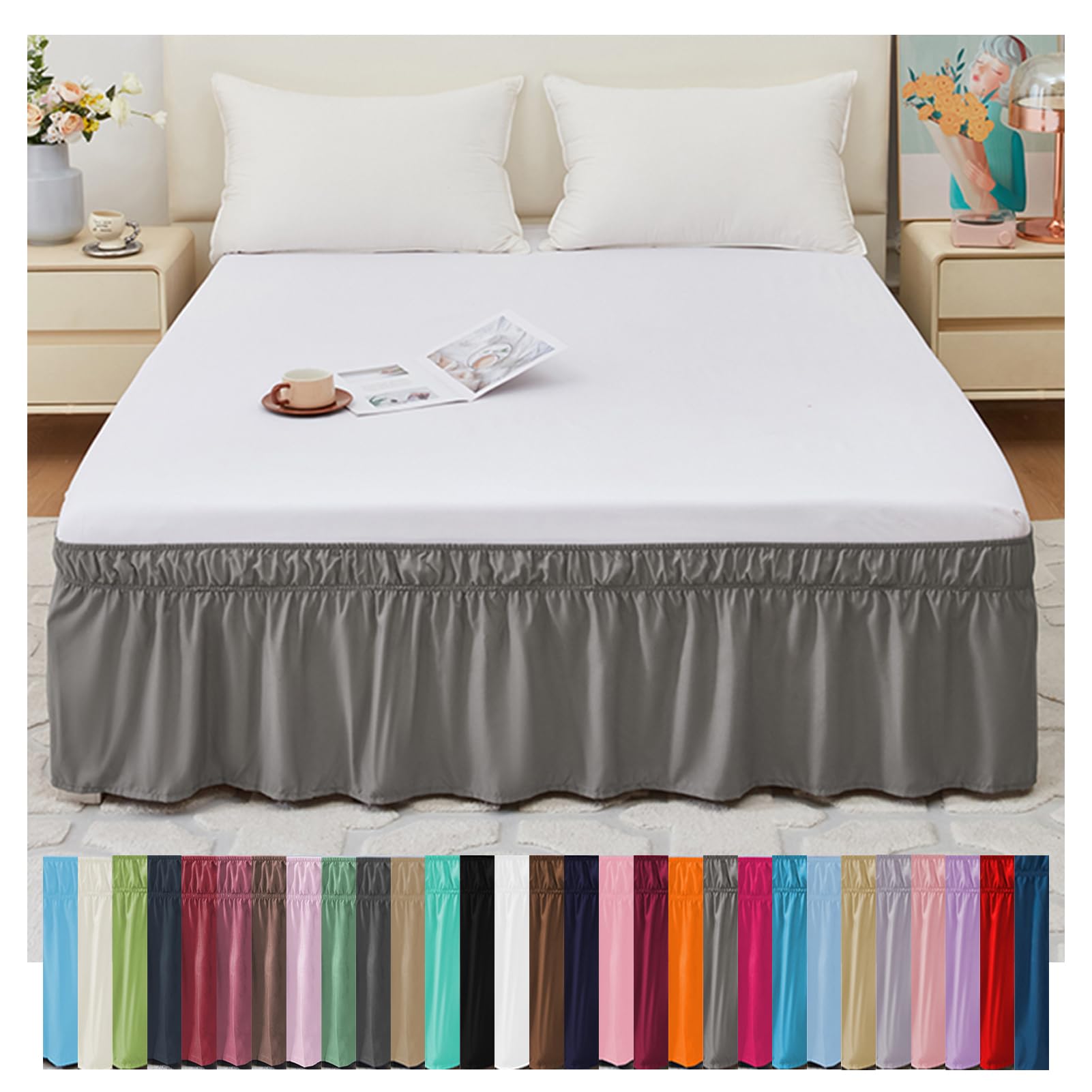 OREZAUQS Bed Valance Sheet Bed Skirt Fitted Valance sheet Valance Sheet Double Wrinkle Free Bedding Sheets Single Double King Super King (Grey2,Bed 120 * 200cm)
