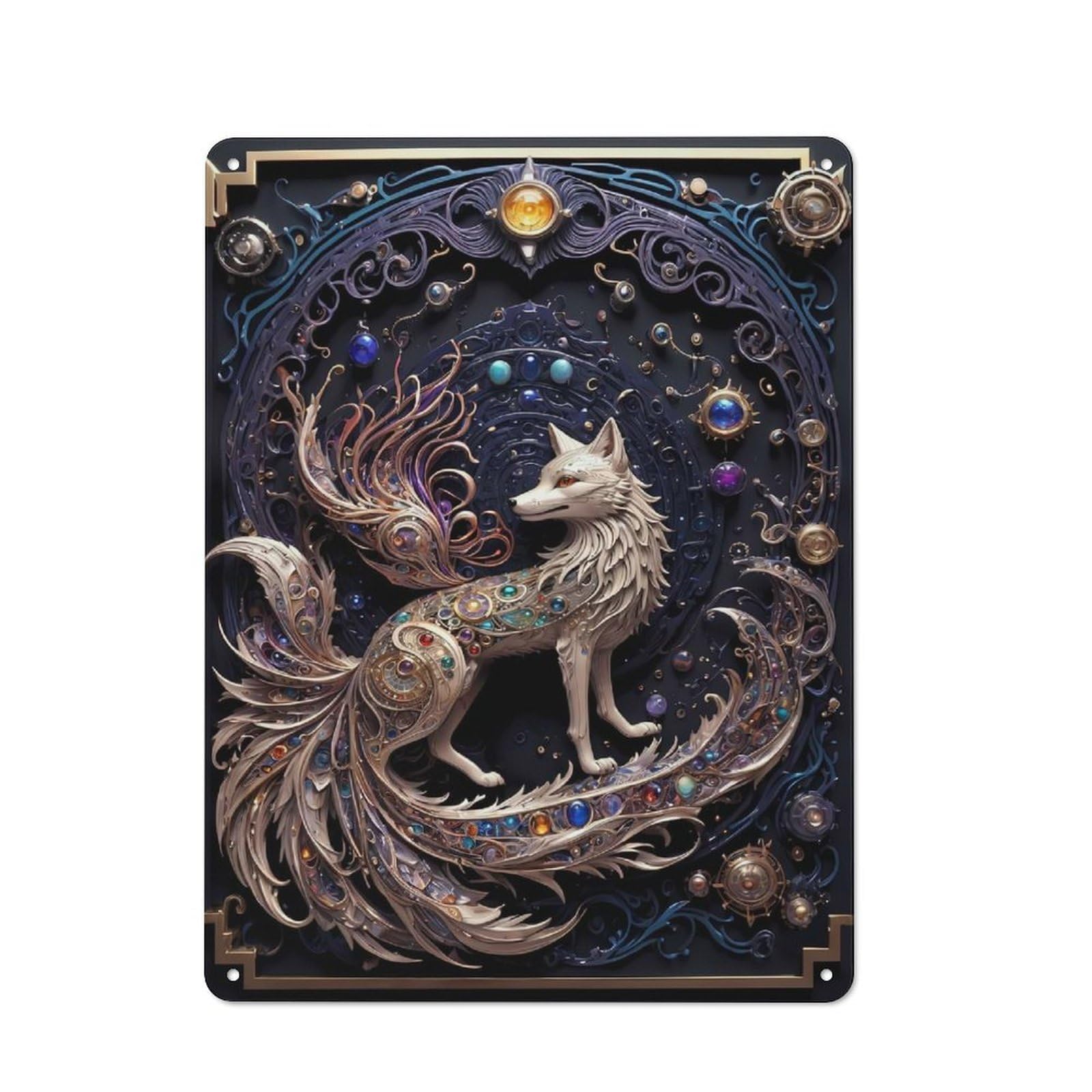 Junmoney Style-9 Vintage Tin Sign 40X30cm With Mythological Fox Art Deco For Dining Room Or Kitchen, For Autumn Interiors With Vintage Character