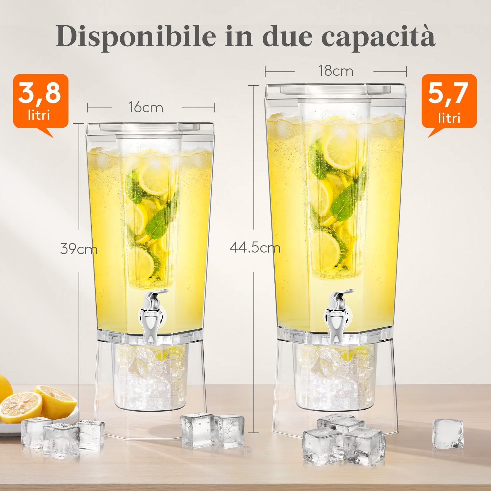 Lifewit 6L Dispenser Bevande con Rubinetto, Set di 2 (in 1 Confezione) Dispenser Acqua in Plastica, Contenitore Distributore Bevande Ghiacciati per Cocktail, Succhi, Limonata e Tè