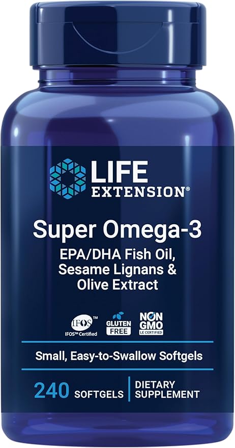 Life Extension Super Omega-3 EPA/DHA Fish Oil, Sesame Lignans & Olive Extract – Heart Health, Brain Health, Inflammation Health Support, Gluten-Free, Easy to Swallow, Non-GMO, 240 Softgels