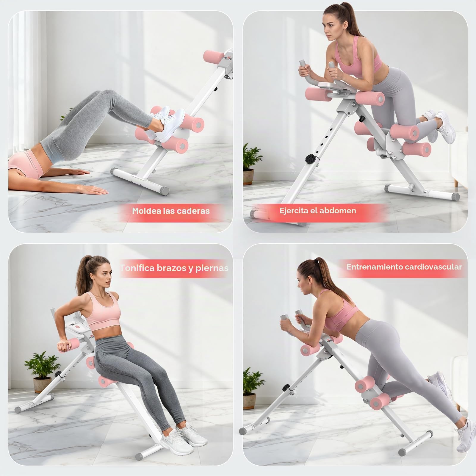 RELIFE REBUILD YOUR LIFE Máquina de entrenamiento abdominal AB plegable para entrenamiento de fuerza, entrenador de abdominales para gimnasio en casa 180kg (Rosa)