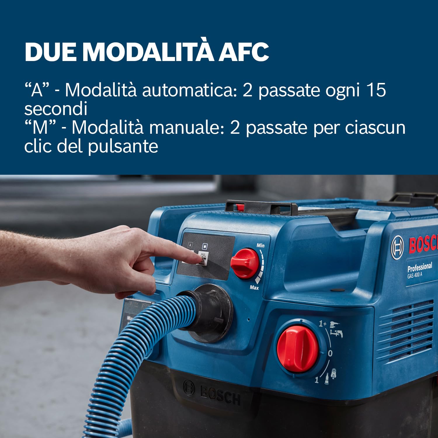 Bosch Professional Aspiratore universale GAS 400 A (1200 W, sistema pulizia filtro automatico (AFC), incl. filtro principale, tubo flessibile, adattatore PT, tubo curvo, 2 sacchetti per smaltimento)