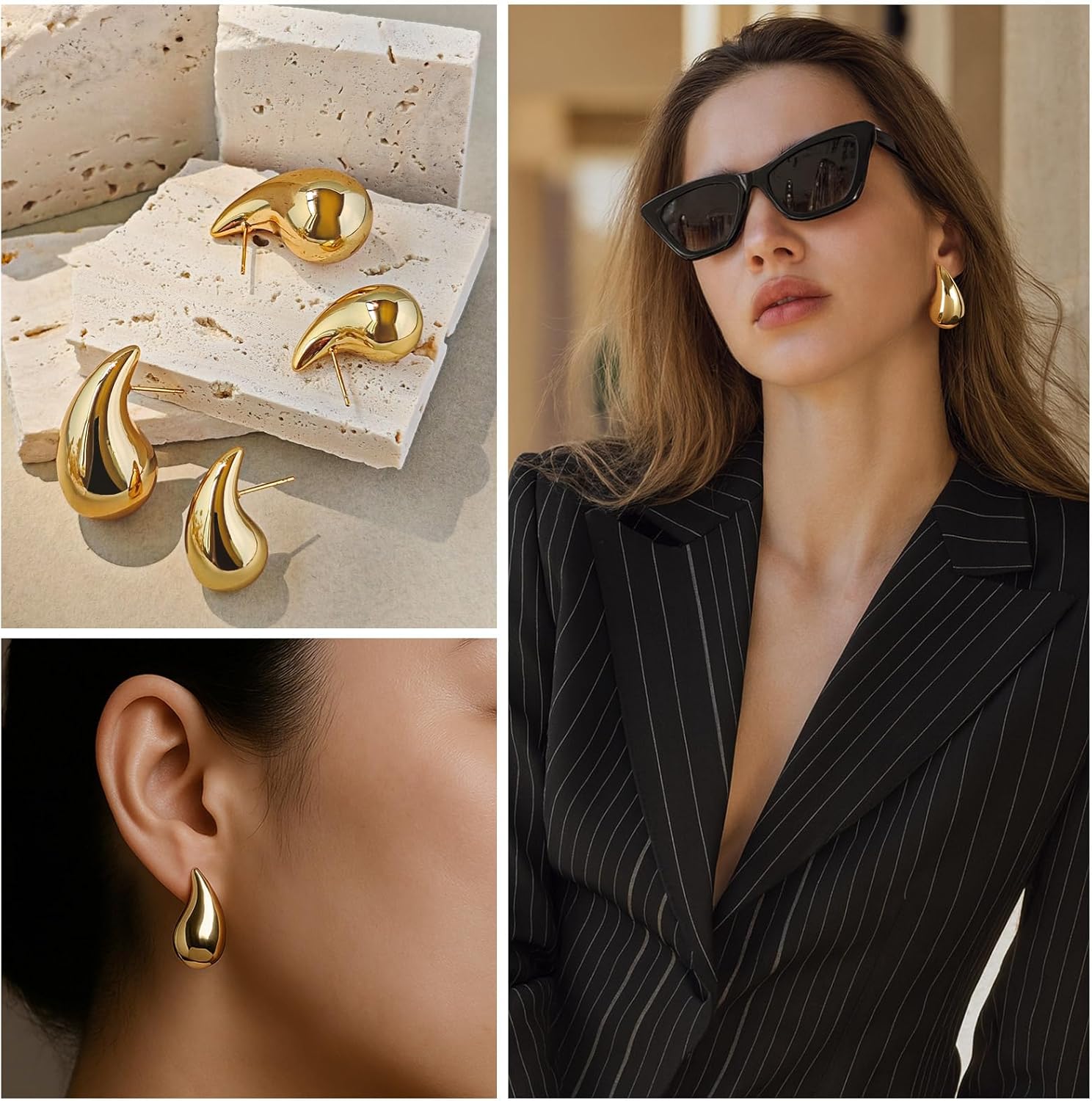 Teardrop Earrings for Women 14K Gold Plated Chunky Hoop Waterdrop Earring Dangle Lightweight Statement Drop Earrings Hypoallergenic Trendy Fashion Jewelry Gifts - Image 6