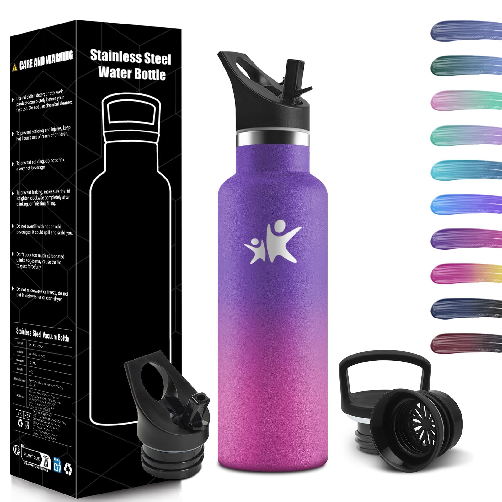 Honeyholly Trinkflasche Kinder, 500Ml BPA-Frei, Trinkflasche Edelstahl, Auslaufsichere Isolierflasche Doppelwandig, Wasserflasche, Thermoskanne, mit Strohhalm, Water Bottle Für Sport, Schule, Büro