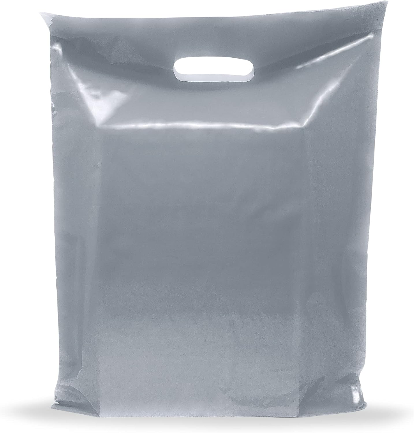 12x18 Silver Plastic Merchandise Bags, Glossy Finish, Medium Retail Size, 100 Pack, 2 Mil Thick, with Die-Cut Handles by PPB