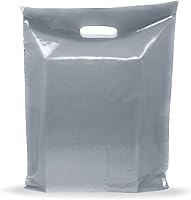 Vista 1 de Silver Merchandise - Bolsas de plástico para compras, paquete de 100 unidades de 12 x 18 pulgadas con 2 mil de grosor, asas troqueladas, perfectas