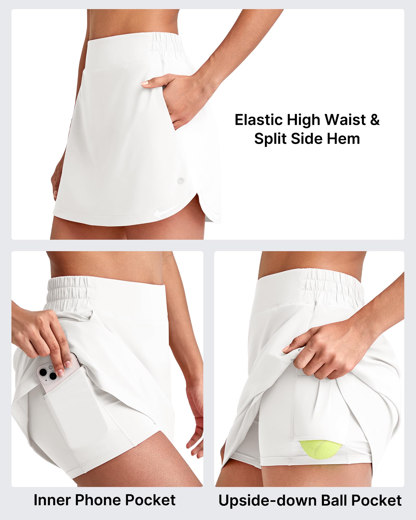 G4Free A Line Jupes de golf pour femme - 38,1 cm - Élastique - Taille haute - Short intérieur athlétique doux et décontracté - 4 poches | Avec 4 poches, short intégré, ourlets dauphins, léger, séchage rapide, respirant, couleurs vives, athlétique et décon