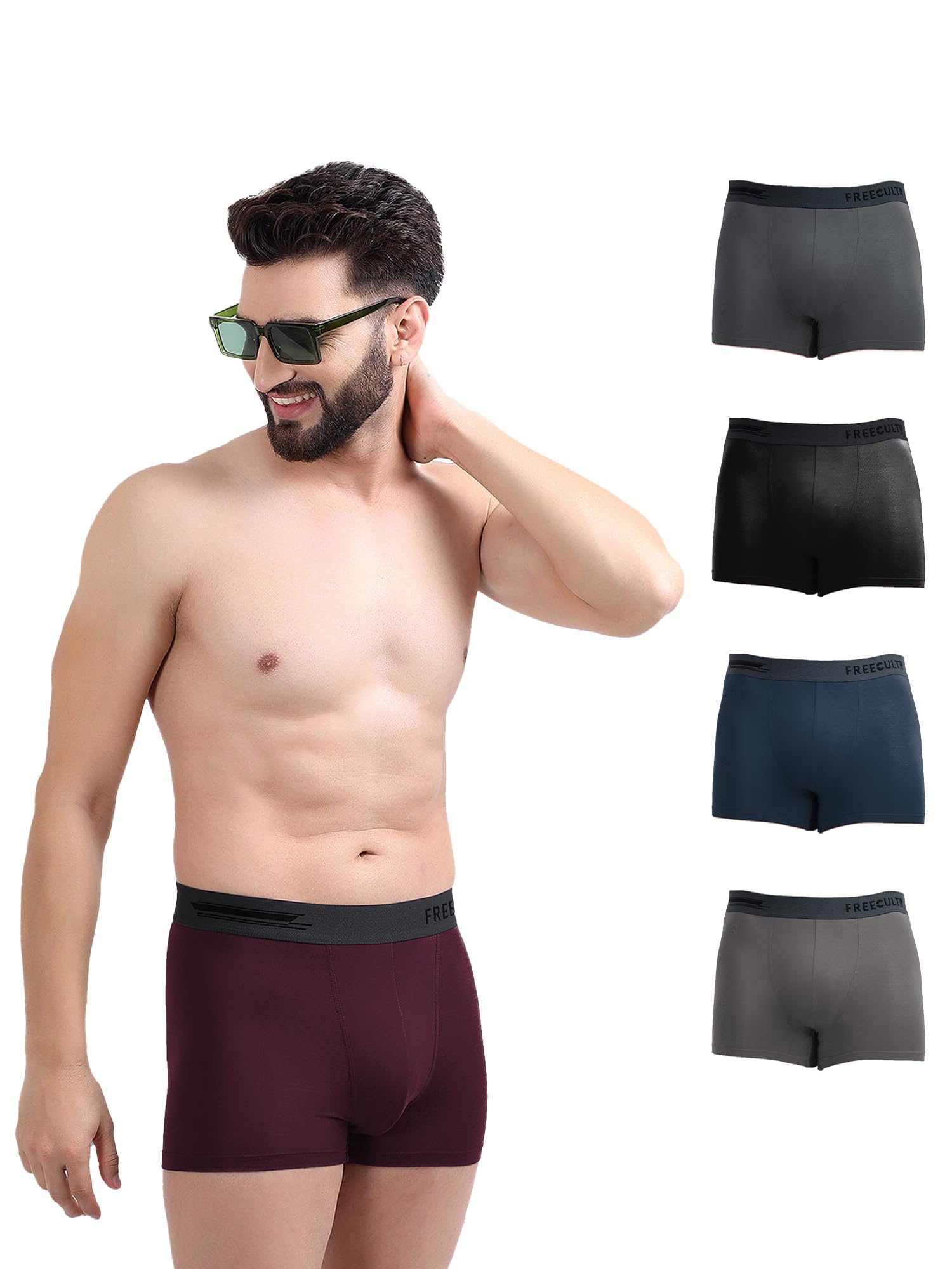 Freecultr Men's Micromodal Airsoft Trunks – Anti-Bacterial, Sweat-Proof, Ultra-Soft, No Itch, No Chafing, Breathable Comfort Men's Underwear Combo Pack of 5