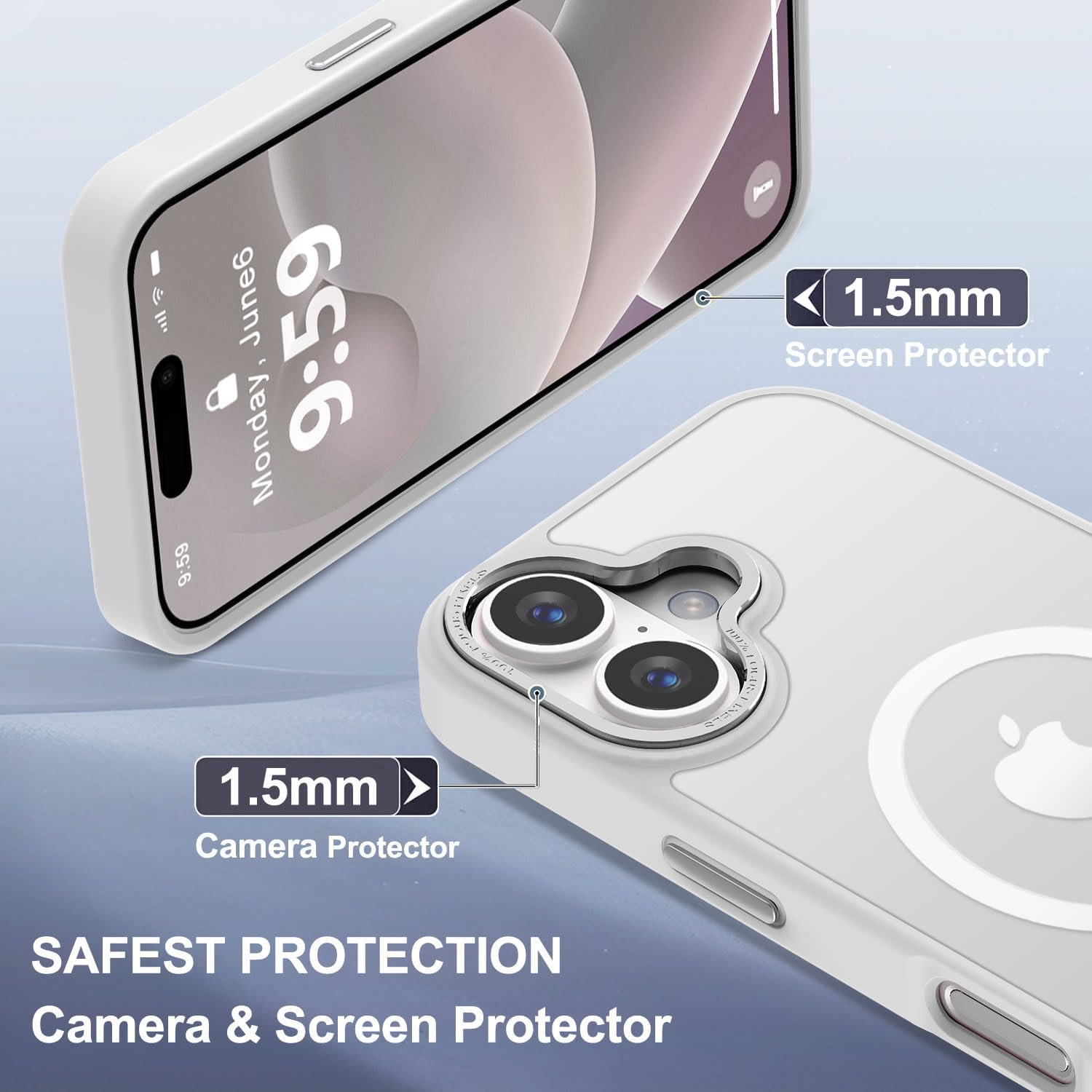 Newfuture Designed for iPhone 16 Case with Magnetic [13 FT Military Drop Protection] [Compatible with Magsafe] Slim Translucent Matte Shockproof with Anti-Fingerprint Phone Case, Frosted White - Image 6