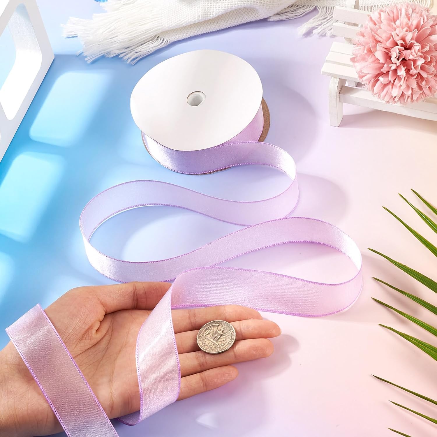 Cinta para Regalos Cintas de 100 Yardas, Cinta para Envolver Regalos, Cintas Decorativas de Tul Transparente de 2,5 cm para Ramos de Flores, Regalos, Manualidades, Lazos, Fiestas, Bodas
