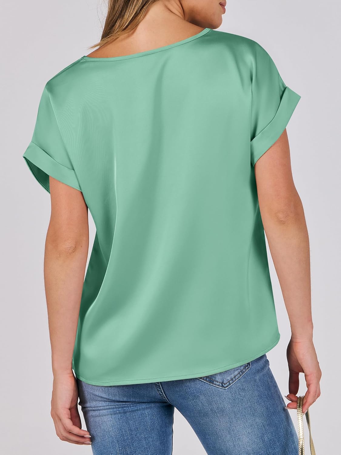 ANRABESS Women's Summer Dressy Casual Short Sleeve Shirts Crewneck Satin 2026 Business Office Work Blouse Tops - Image 4