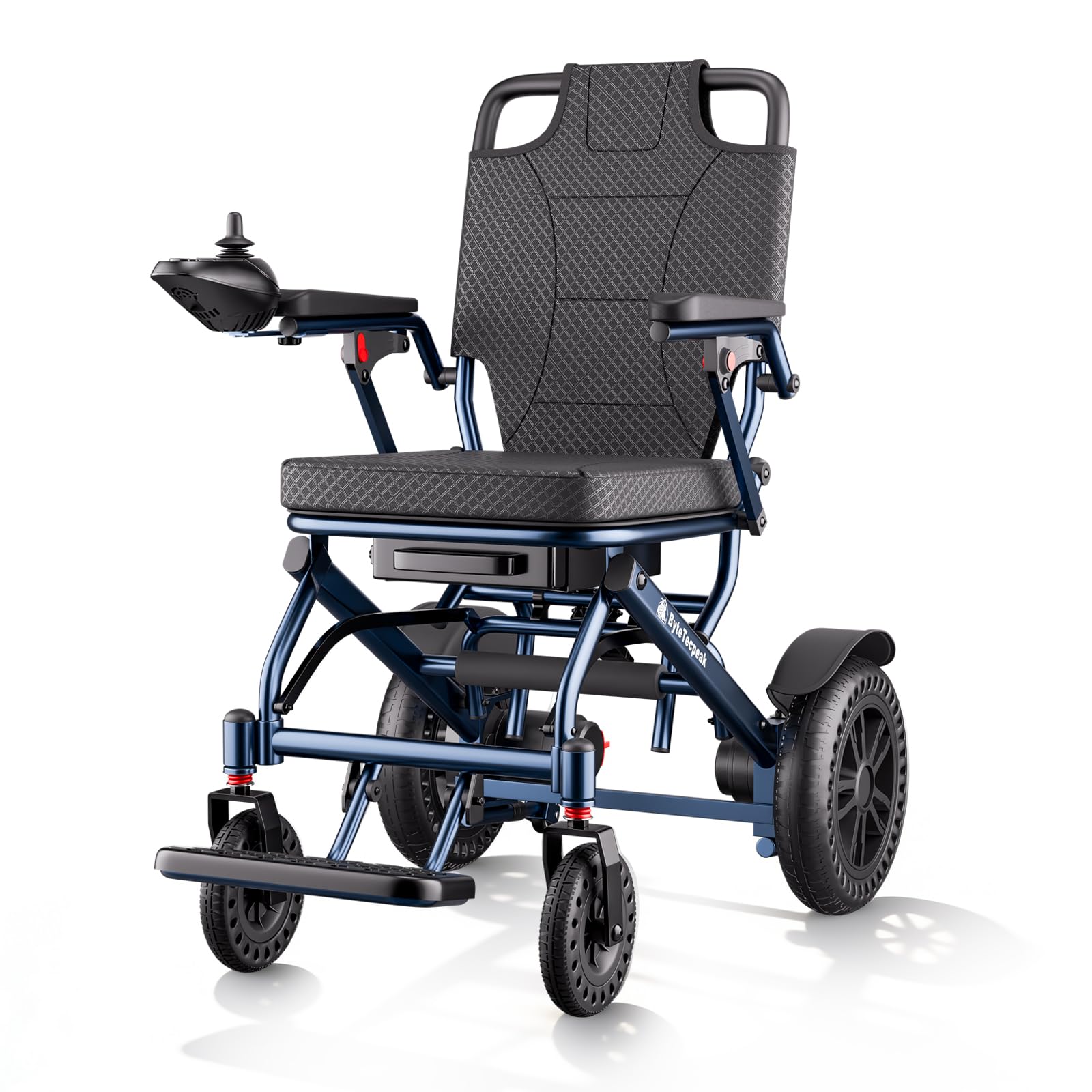 【Versión Mejorada】D14 Silla de Ruedas Eléctrica Plegable para Personas Mayores, Autonomía de 25km, 500W Motor, Cojín de asiento engrosado, Apta para Viajes y Estándares de Embarque (D14-Azul)