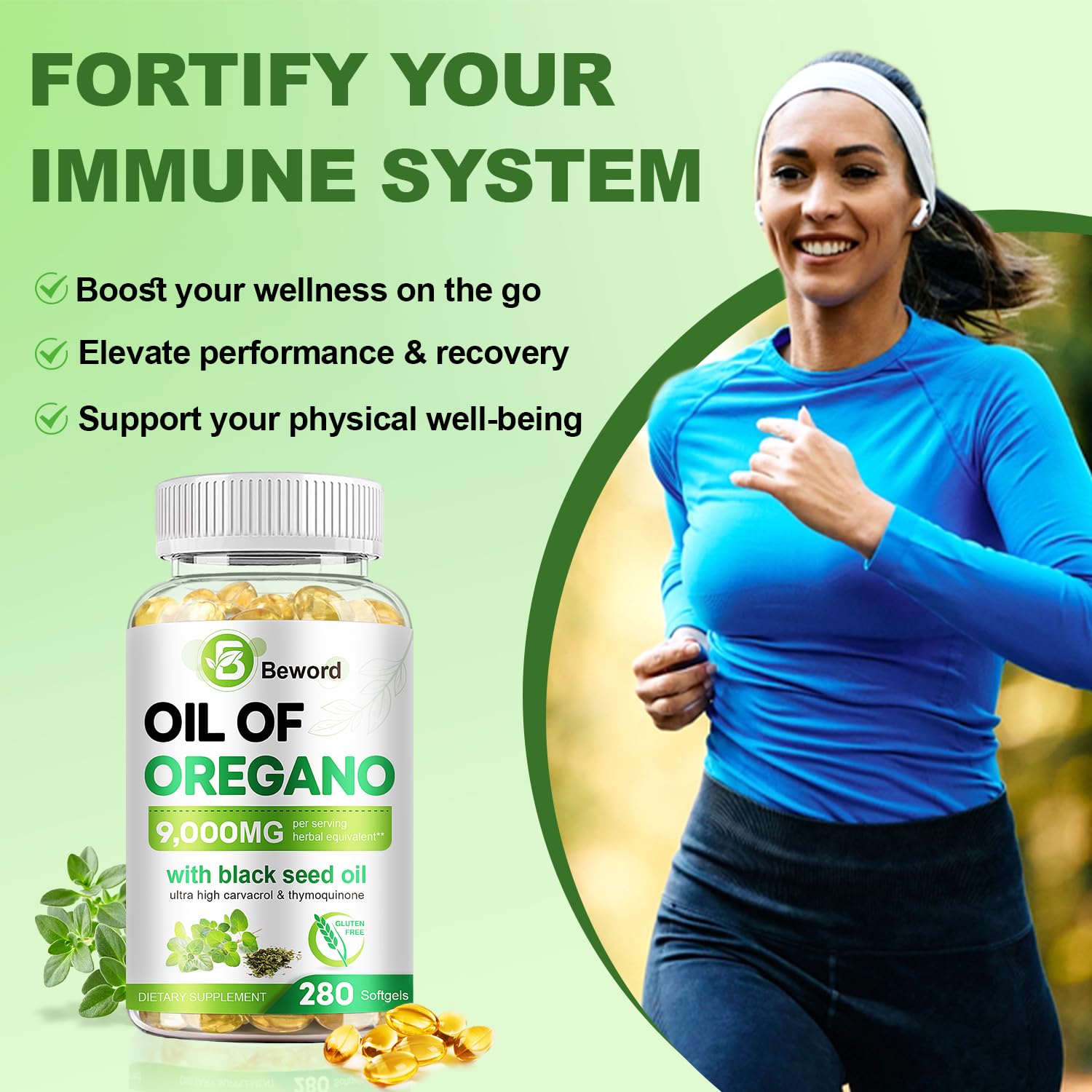BEWORD Oil of Oregano with Black Seed Oil, 280 Softgels, 9000mg Per Serving — Amazon image 6