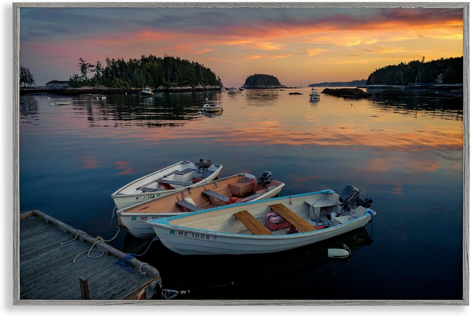 Stupell Industries Three Boats at Sunset Framed Giclee Wall Art Design by Rick Berk, Gray Framed, 18 x 12