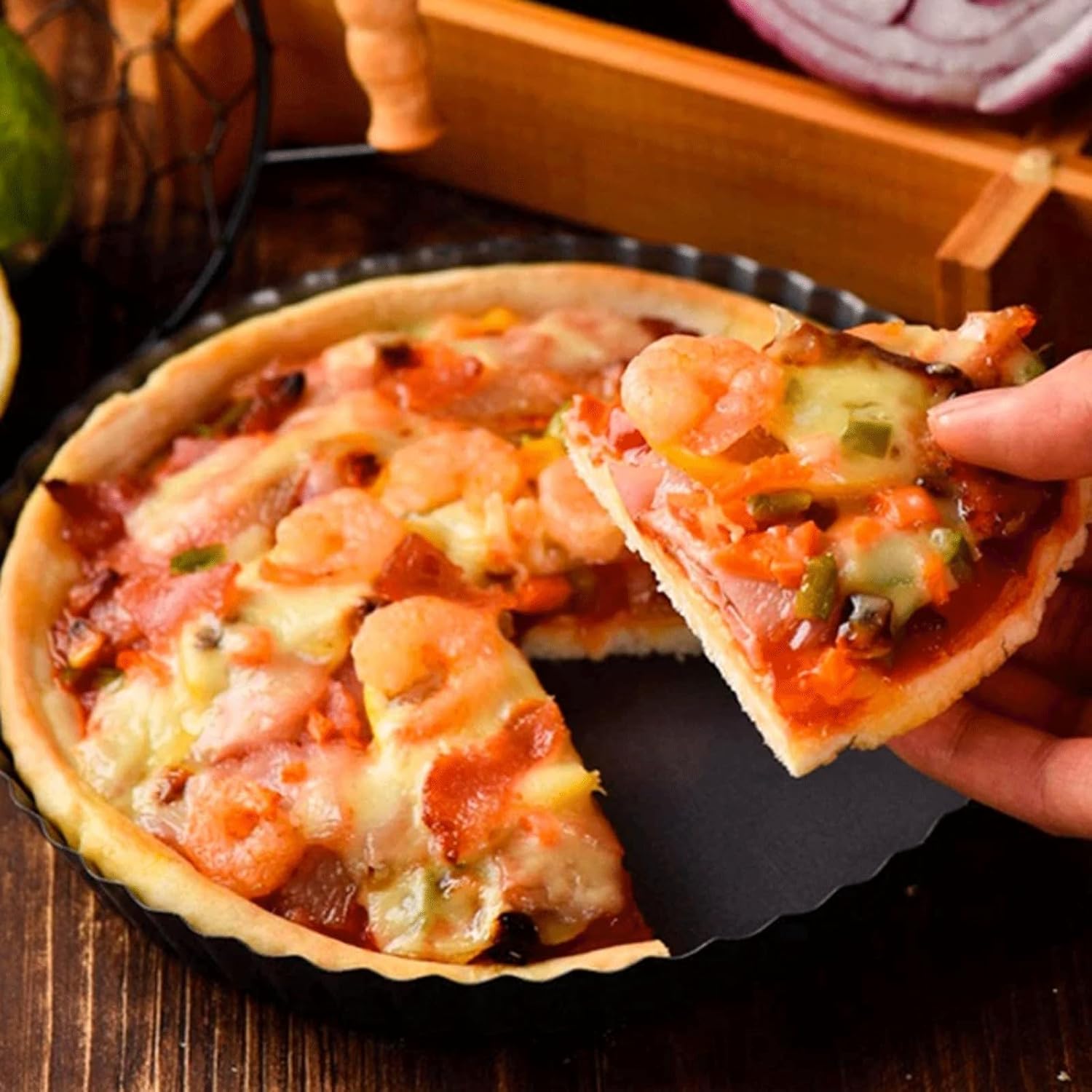 10-32cm Non-Stick Tart Quiche Flan Pan Molds Round Removable Loose Bottom Fluted Heavy Duty Pie Pizza Cake Baking