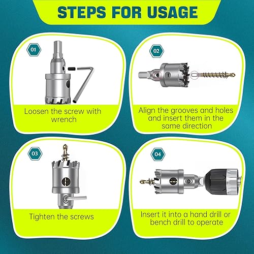 Miniatura 4 de Sierra de agujero con punta de carburo de tungsteno de 1-14 pulgadas, cortador de sierra de agujero T.C.T de 4 pulgadas con 1 broca de sierra de