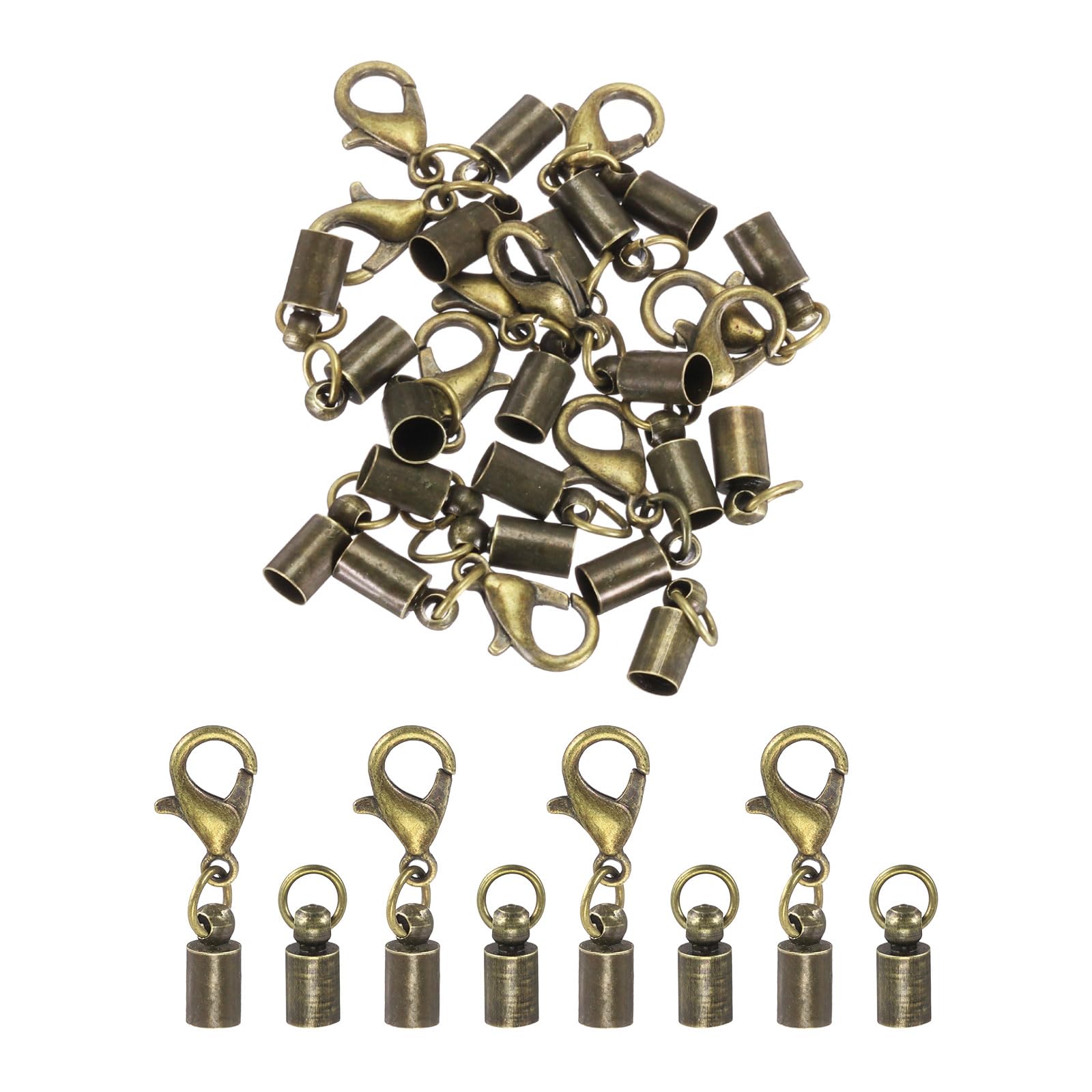 sourcing map 10Pcs Cord End Caps, 3.5mm End Caps Barrel Beads Kumihimo End Caps Iron for Leather Ribbon Clamp Clasp Jewelry Making Necklace Cord DIY Craft (Bronze)