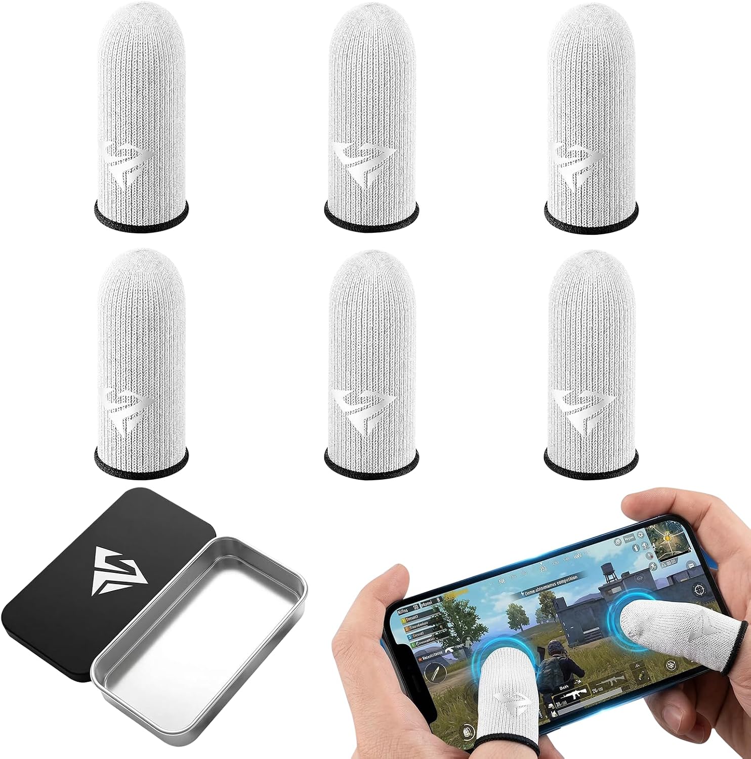 Pack of 6 Finger Sleeves Gaming Anti-Sweat Finger Sleeves Touchscreen Finger Covers Super Sensitive & Breathable for Precise Mobile Phone Game Control