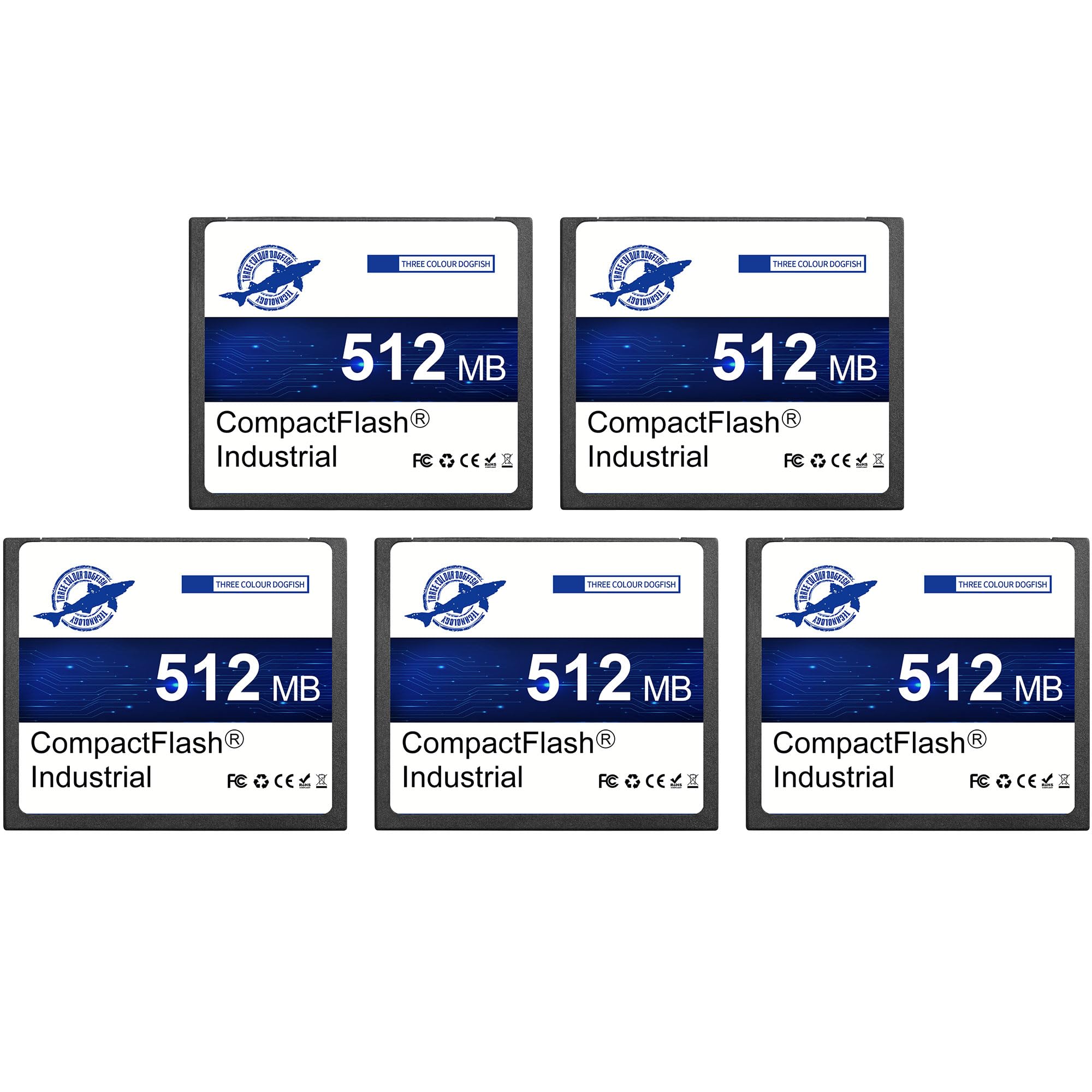 Dogfish Compact Flash Memory Card 512MB 5PACK Industrial CF Type I Card FAT16 for Industrial Equipment and Vintage Digital Cameras