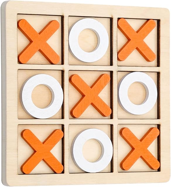 Pasdrucn Tic-Tac Toe Board Game, Wooden Mini X O Blocks Tabletop Educational Toy, Noughts and Crosses Competitive Game for Kids and Adults Families Travel Games