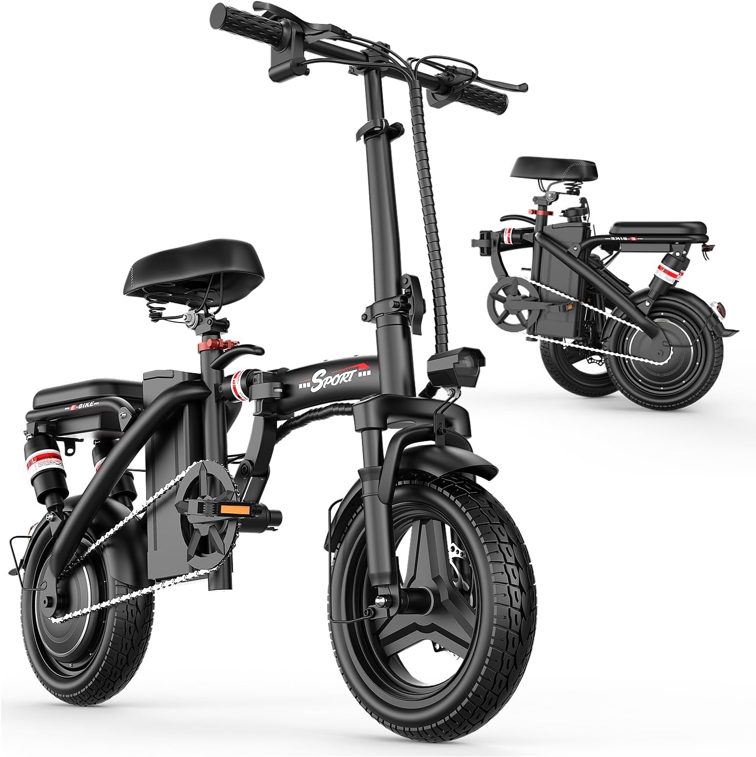 Electric Bike for Adults, 650W Peak Folding E Bike, 48V 10AH Removable Battery, up to Max 25 Miles 20 MPH, Full Suspension, LCD Display, 14″ Foldable Electric Bicycle for Commute & Outdoor
