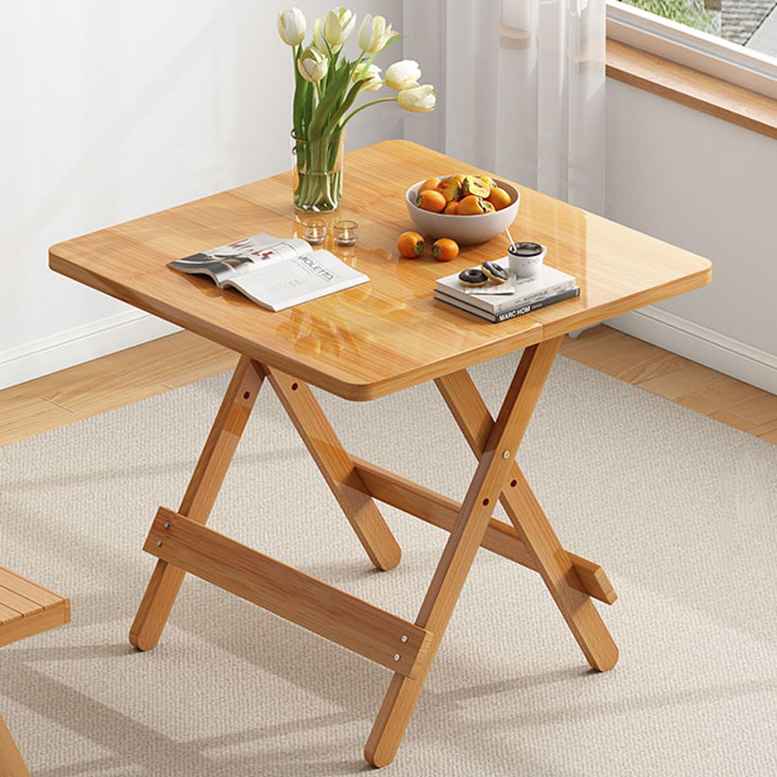 Table de salle à manger pliante en bambou rustique pour gain de place