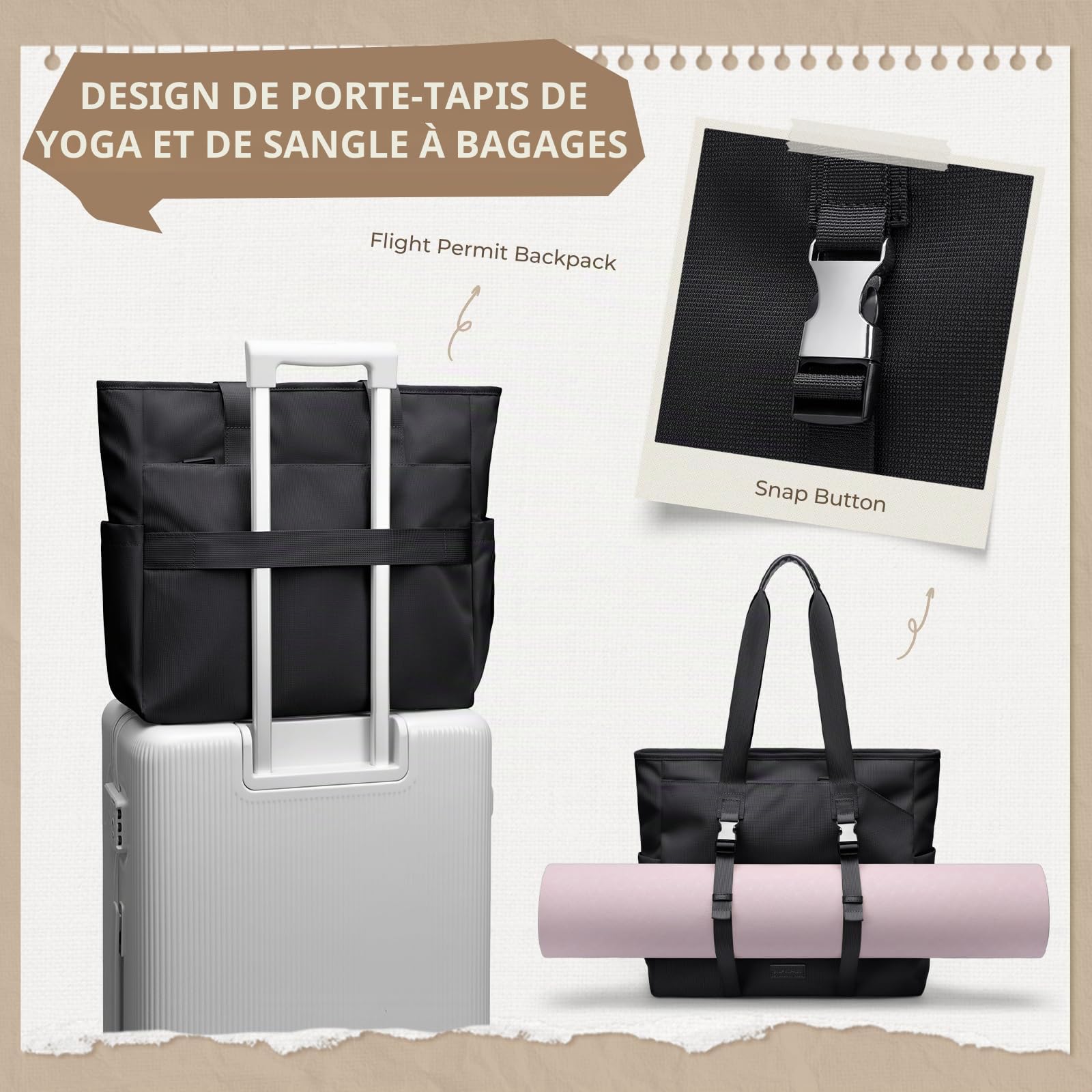 GOLF SUPAGS Sac de Tennis pour Femme, Sac Fourre Tout pour Tapis de Yoga, Sacs à Bandoulière de 14 Pouces, Sacs de Fitness Sport avec Poche Humide, pour Tennis, Gym, Sport, Voyage, Bureau