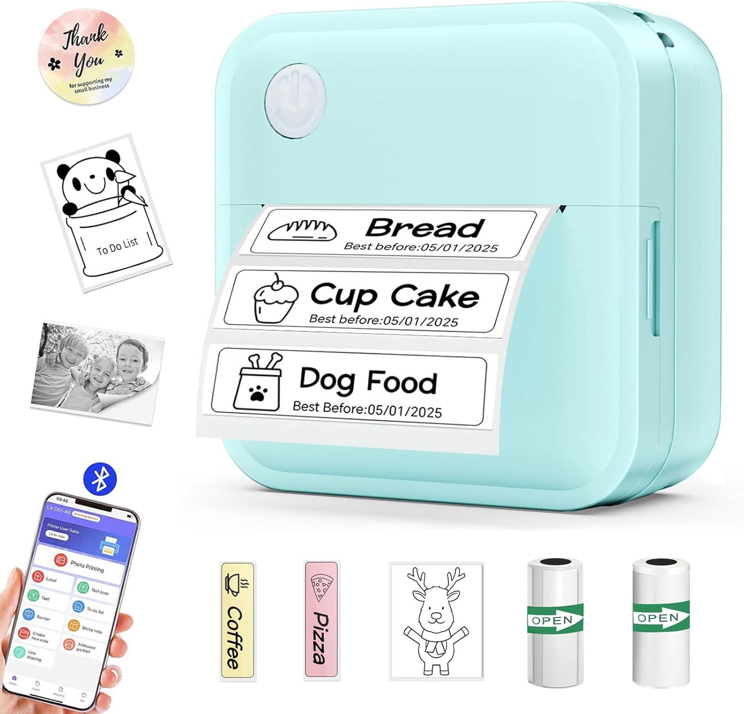 Label Maker Machine with Tape - 14 Sizes Mini Sticker Printer Bluetooth Label Printer for Home Office Organization