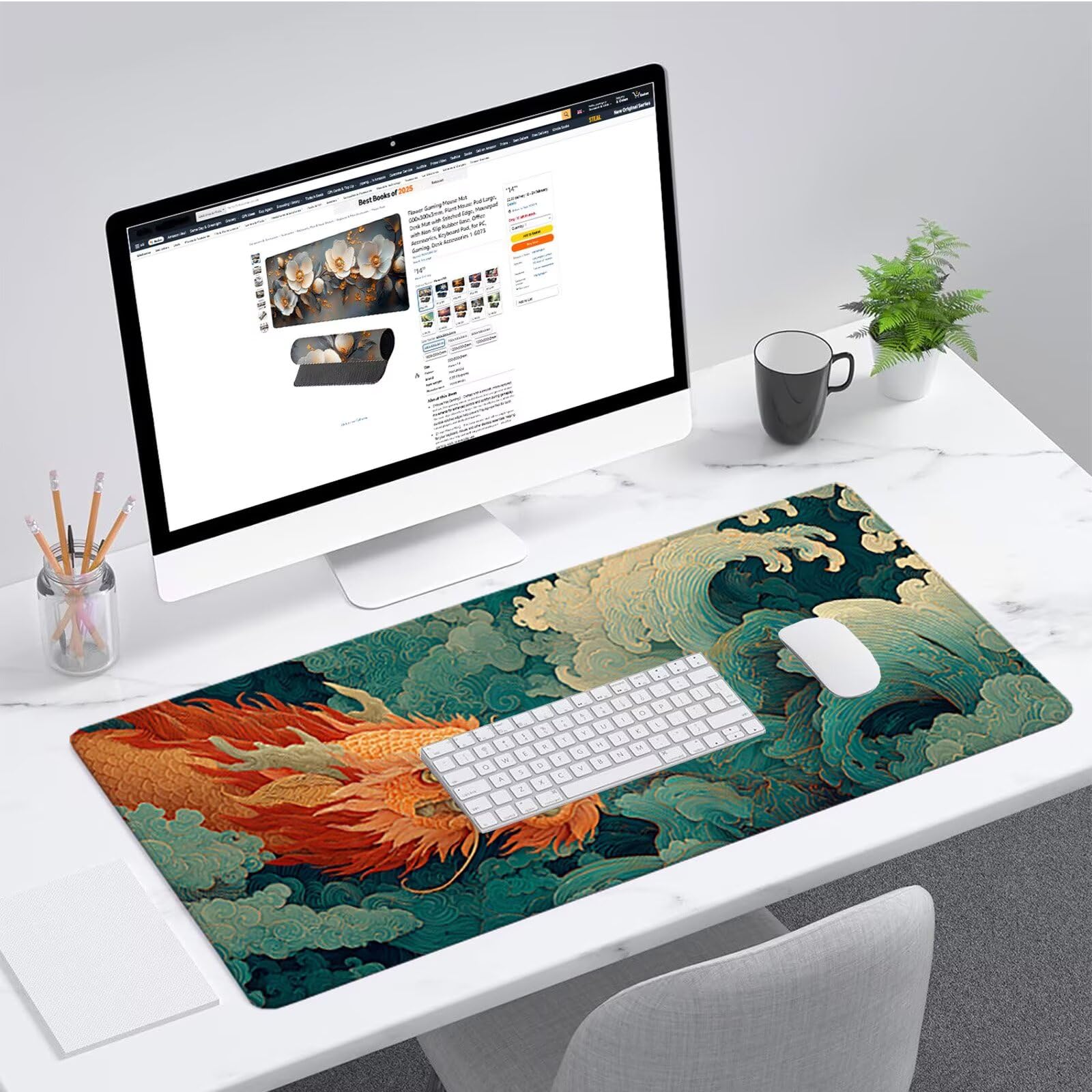 Cloud Gamingowa podkładka pod mysz 1000 x 500 x 3 mm, Dragon podkładka pod mysz XXL z przyszytymi krawędziami, akcesoria gamingowe, poprawia precyzję i prędkość, podkładka pod mysz, duża, do komputera