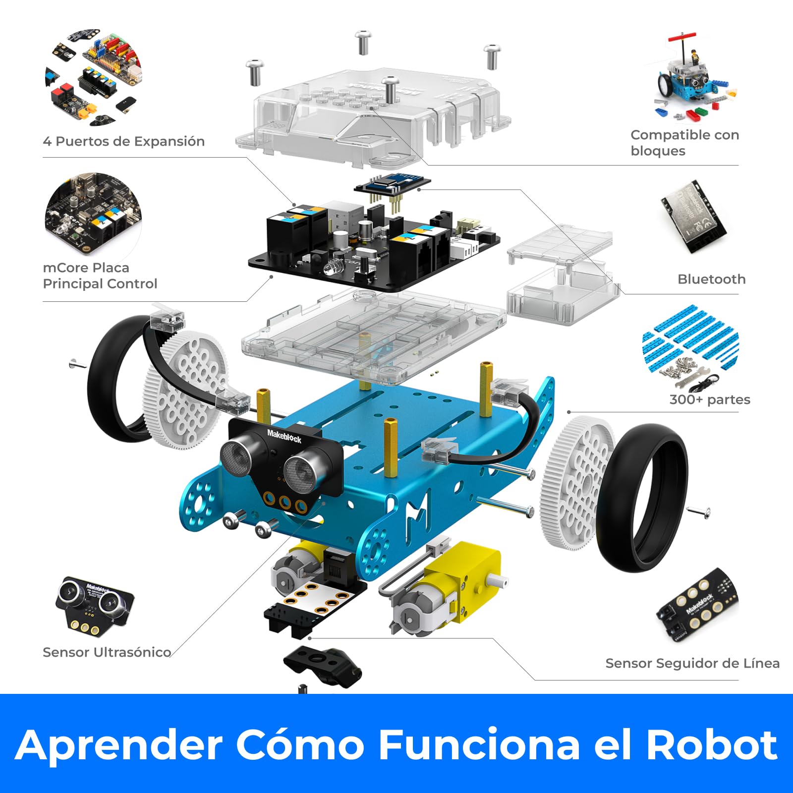 Makeblock mBot Robot Programable con Dongle, Juguete Stem Compatible con Scratch y Arduino, Inteligente EMO, Kit Robotica Interactivo para niños 6 a 12 años